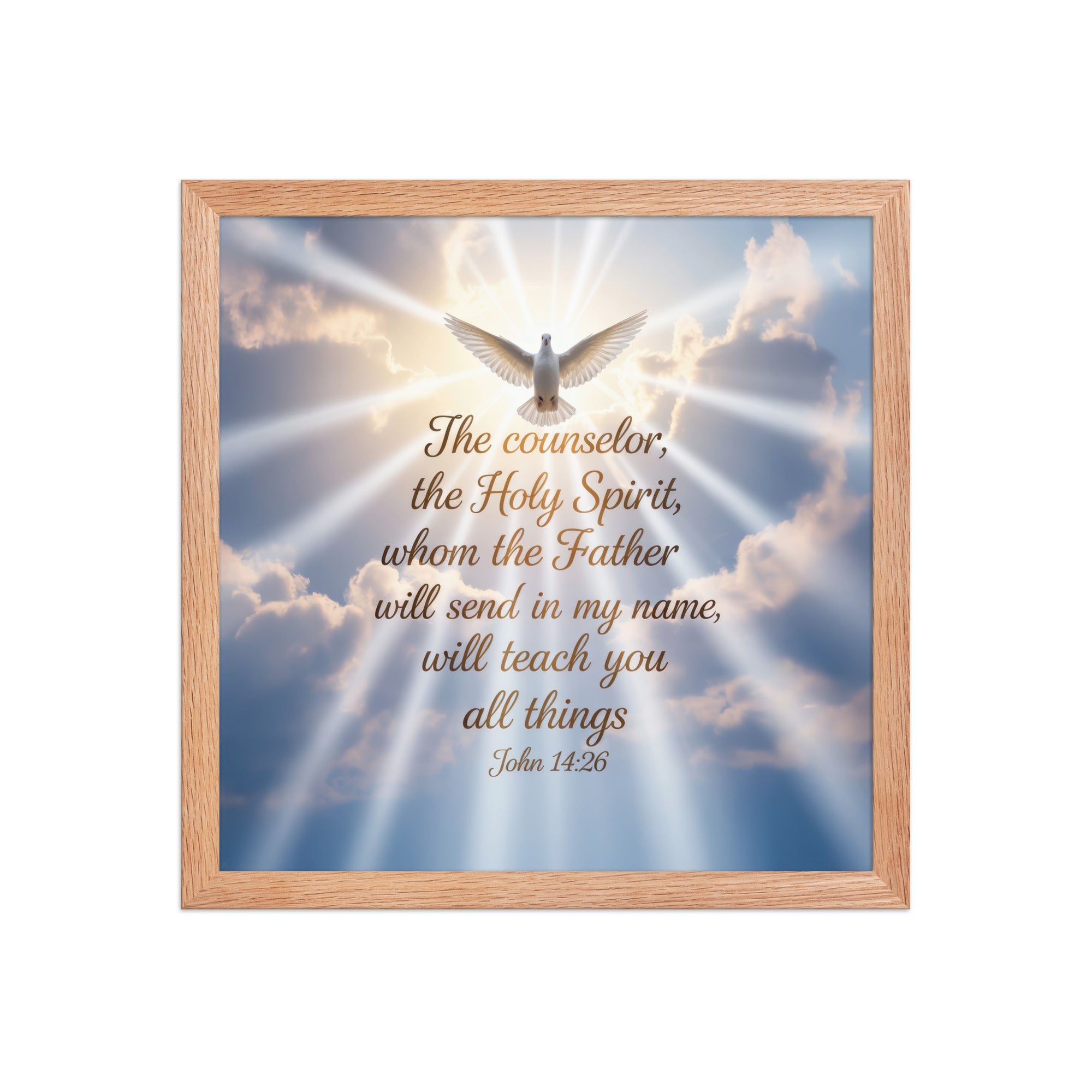John 14:26 Bible Verse Father Premium Luster Photo Paper Framed Poster Red Oak 14″×14″