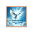 John 14:26 Bible Verse, Holy Spirit Dove Premium Luster Photo Paper Framed Poster Wall Art Red Oak 14″×14″