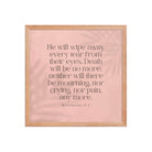 Revelation 21:4 Bible Verse, their eyes Premium Luster Photo Paper Framed Poster Wall Art Red Oak 16″×16″