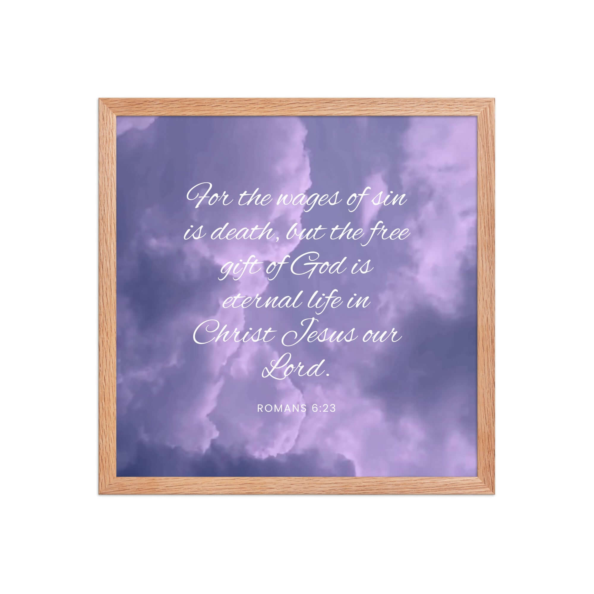 Romans 6:23 Bible Verse, free gift Premium Luster Photo Paper Framed Poster Wall Art Red Oak 16″×16″