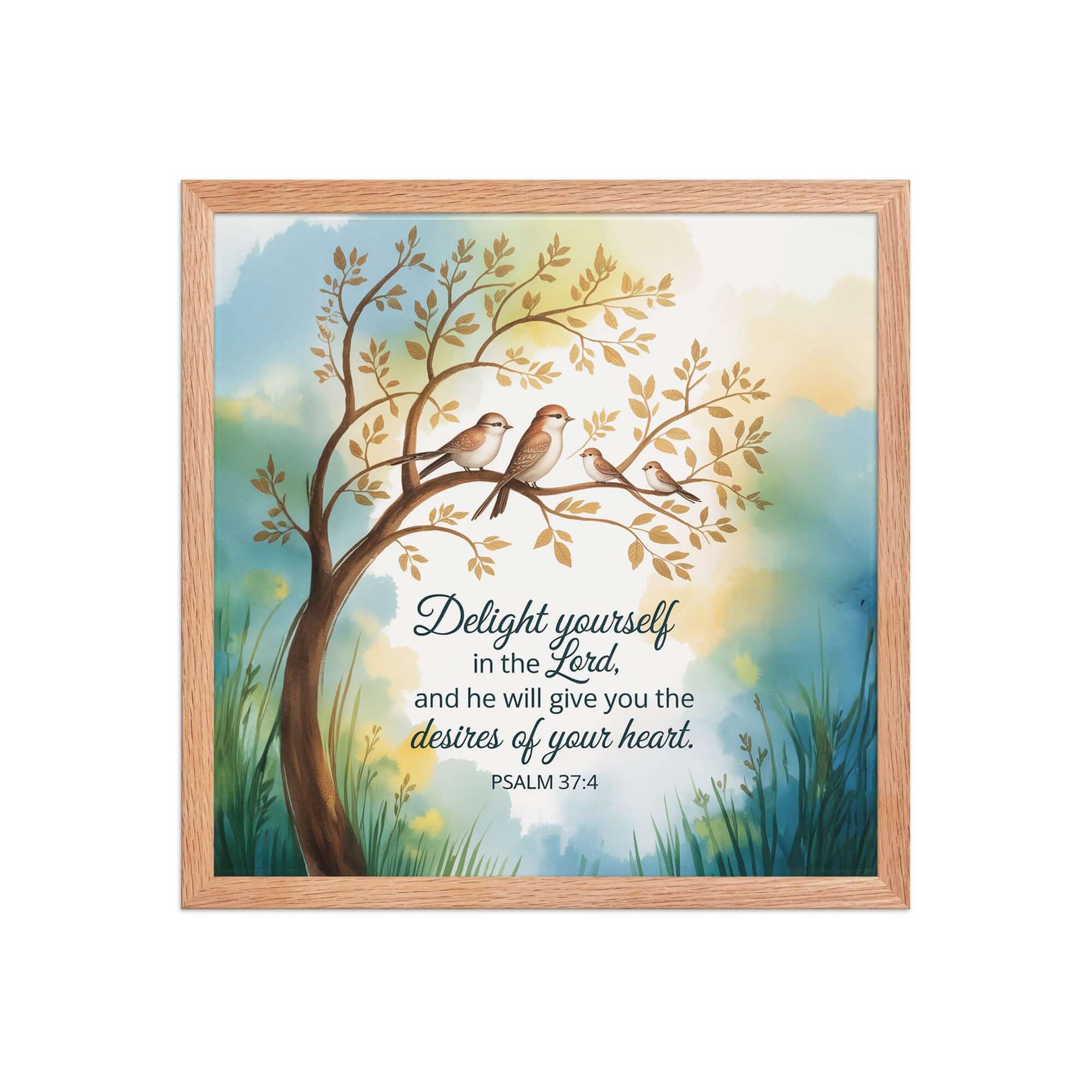 Psalm 37:4 Bible Verse, Yourself Premium Luster Photo Paper Framed Poster Red Oak 16″×16″