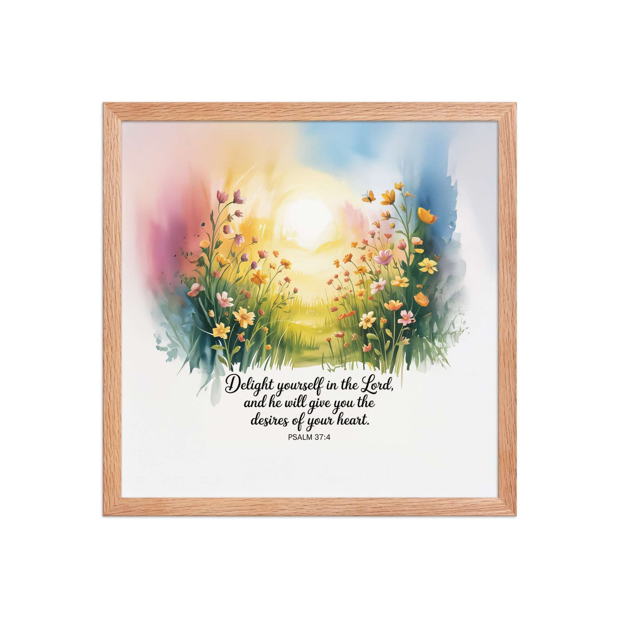 Psalm 37:4 Bible Verse, will give Premium Luster Photo Paper Framed Poster Red Oak 16″×16″