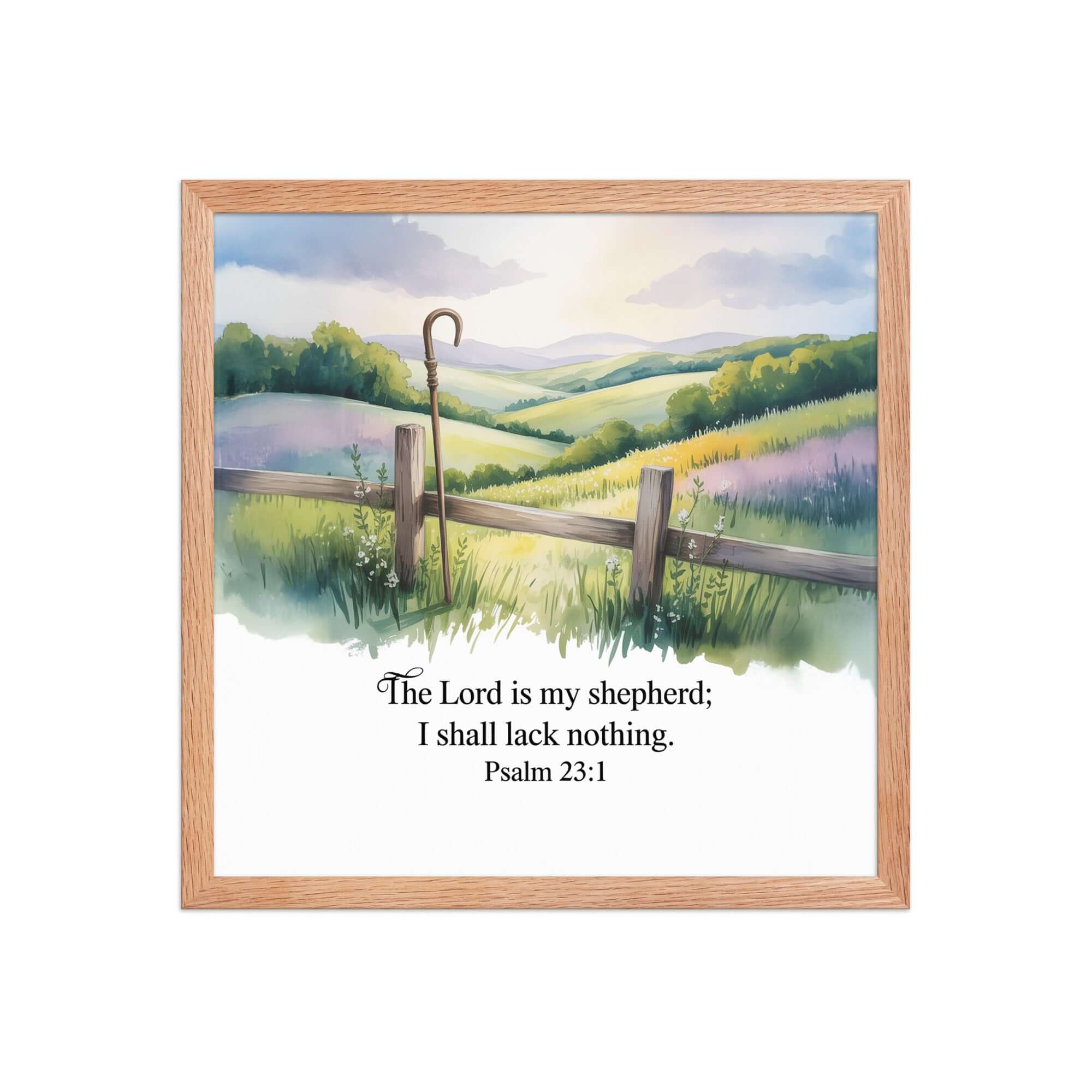 Psalm 23:1 Bible Verse, Lack Premium Luster Photo Paper Framed Poster Red Oak 16″×16″