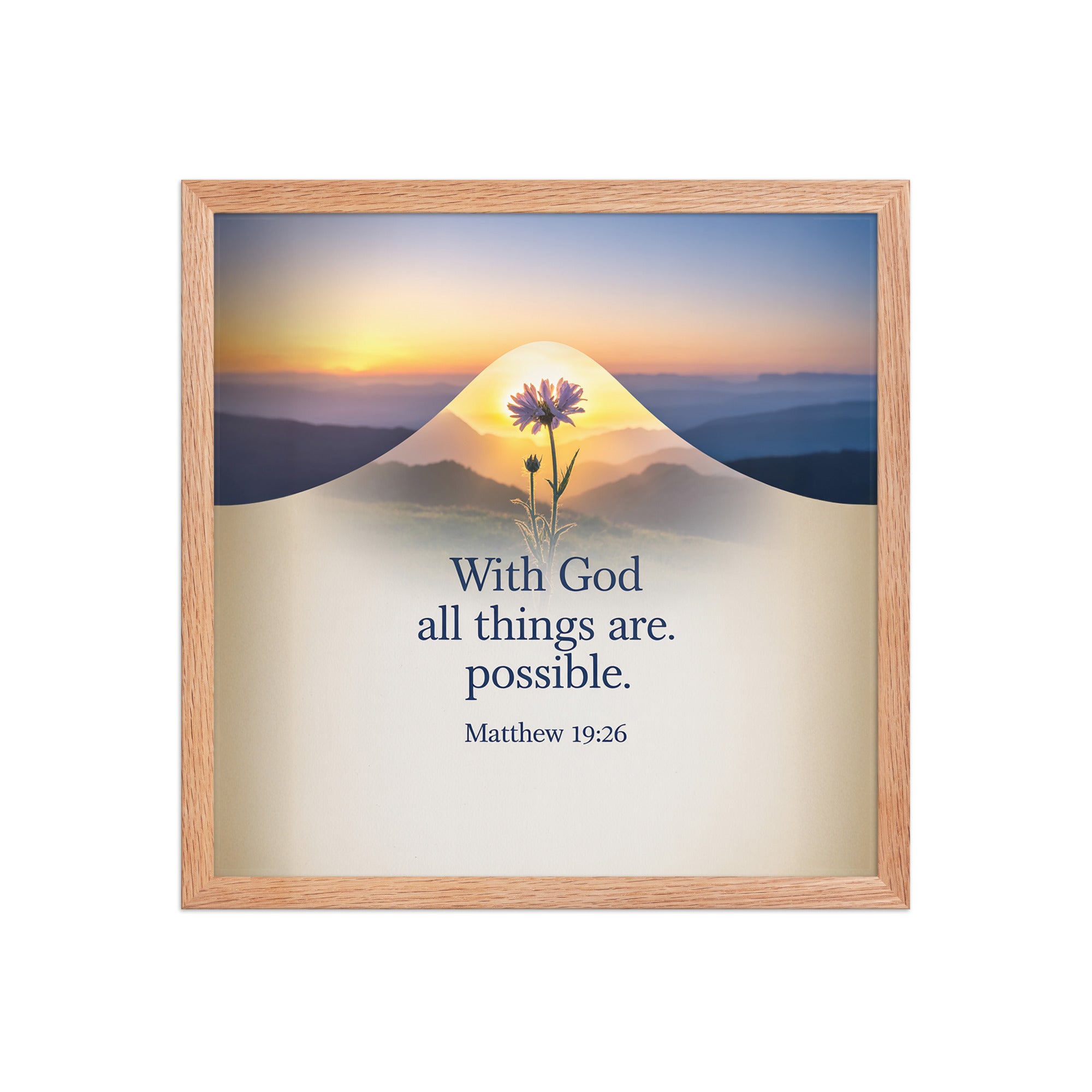 Matthew 19:26 Bible Verse at them Premium Luster Photo Paper Framed Poster Red Oak 16″×16″