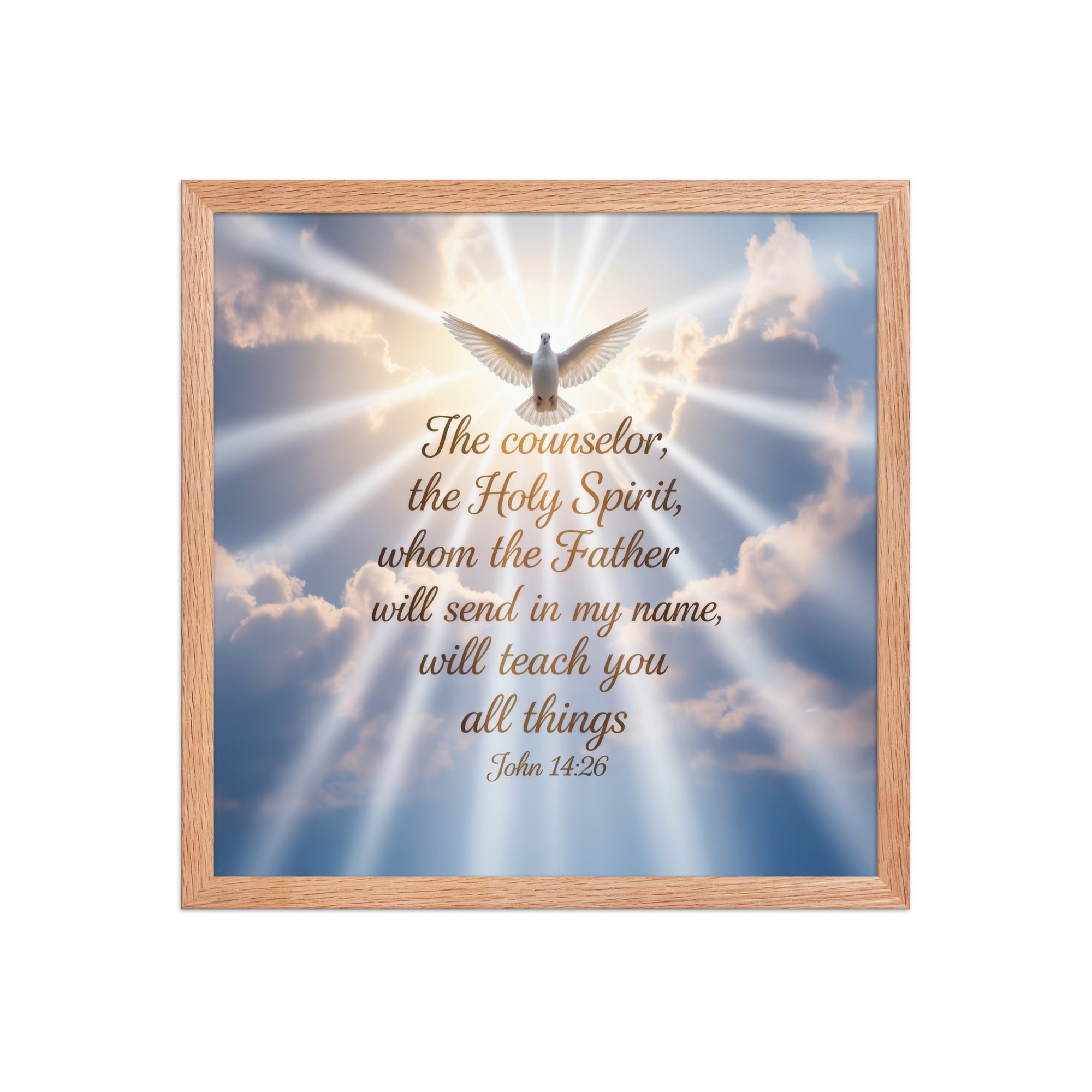 John 14:26 Bible Verse Father Premium Luster Photo Paper Framed Poster Red Oak 16″×16″