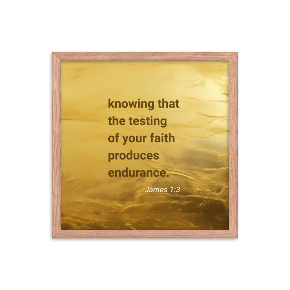 James 1:3 Bible Verse, testing of your faith Premium Luster Photo Paper Framed Poster Wall Art Red Oak 16″×16″