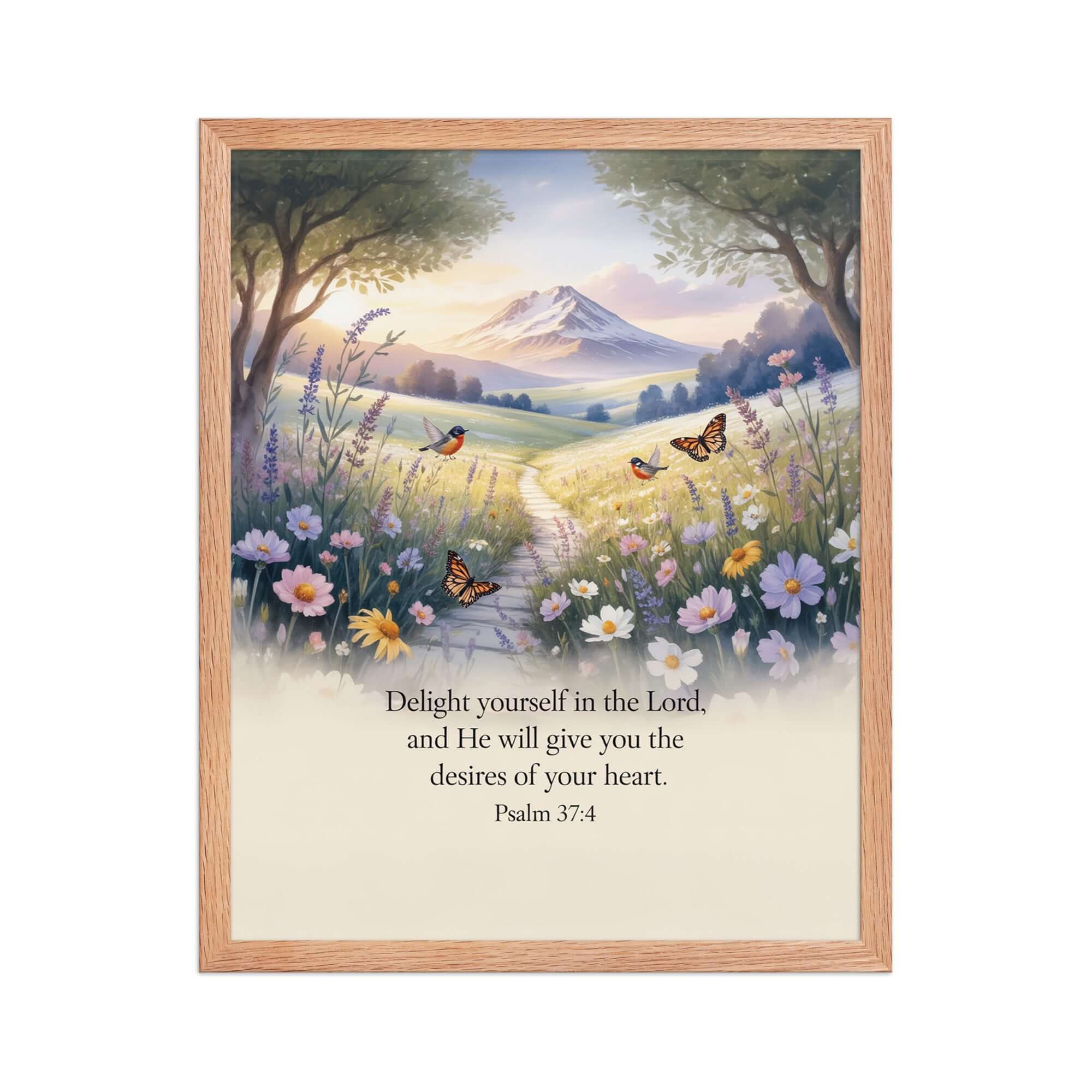 Psalm 37:4 Bible Verse, Delight Premium Luster Photo Paper Framed Poster Red Oak 16″×20″