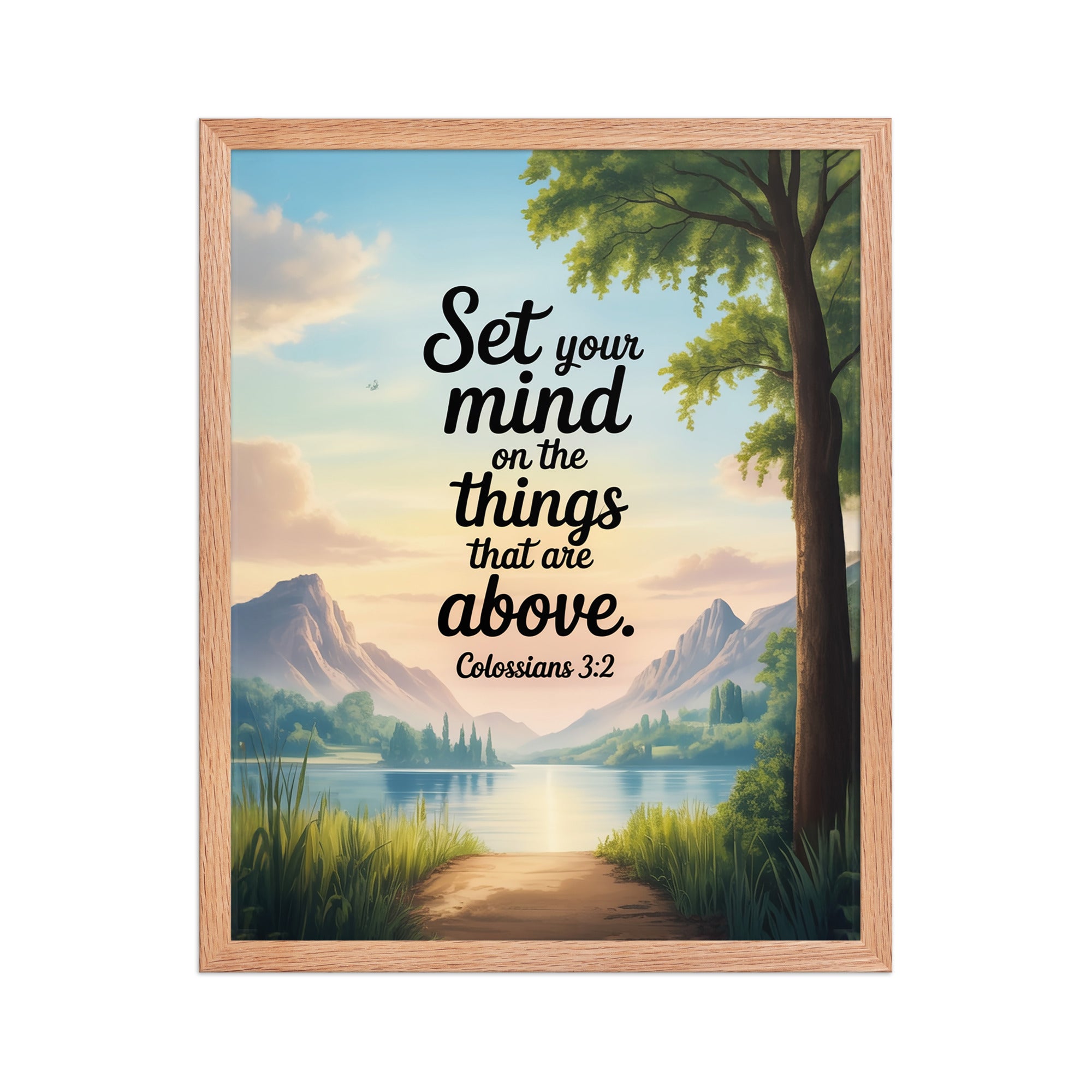 Colossians 3:2 Bible Verse Set Premium Luster Photo Paper Framed Poster Red Oak 16″×20″