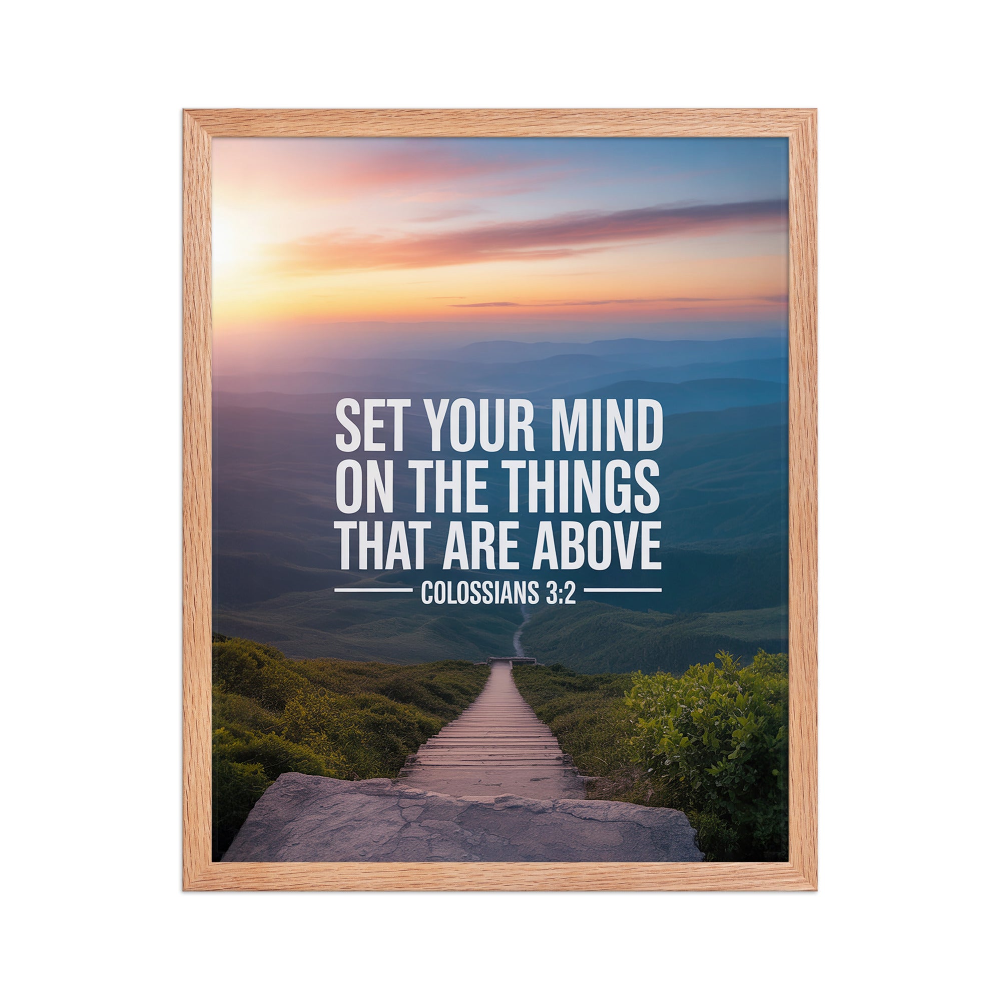 Colossians 3:2 Bible Verse your mind Premium Luster Photo Paper Framed Poster Red Oak 16″×20″