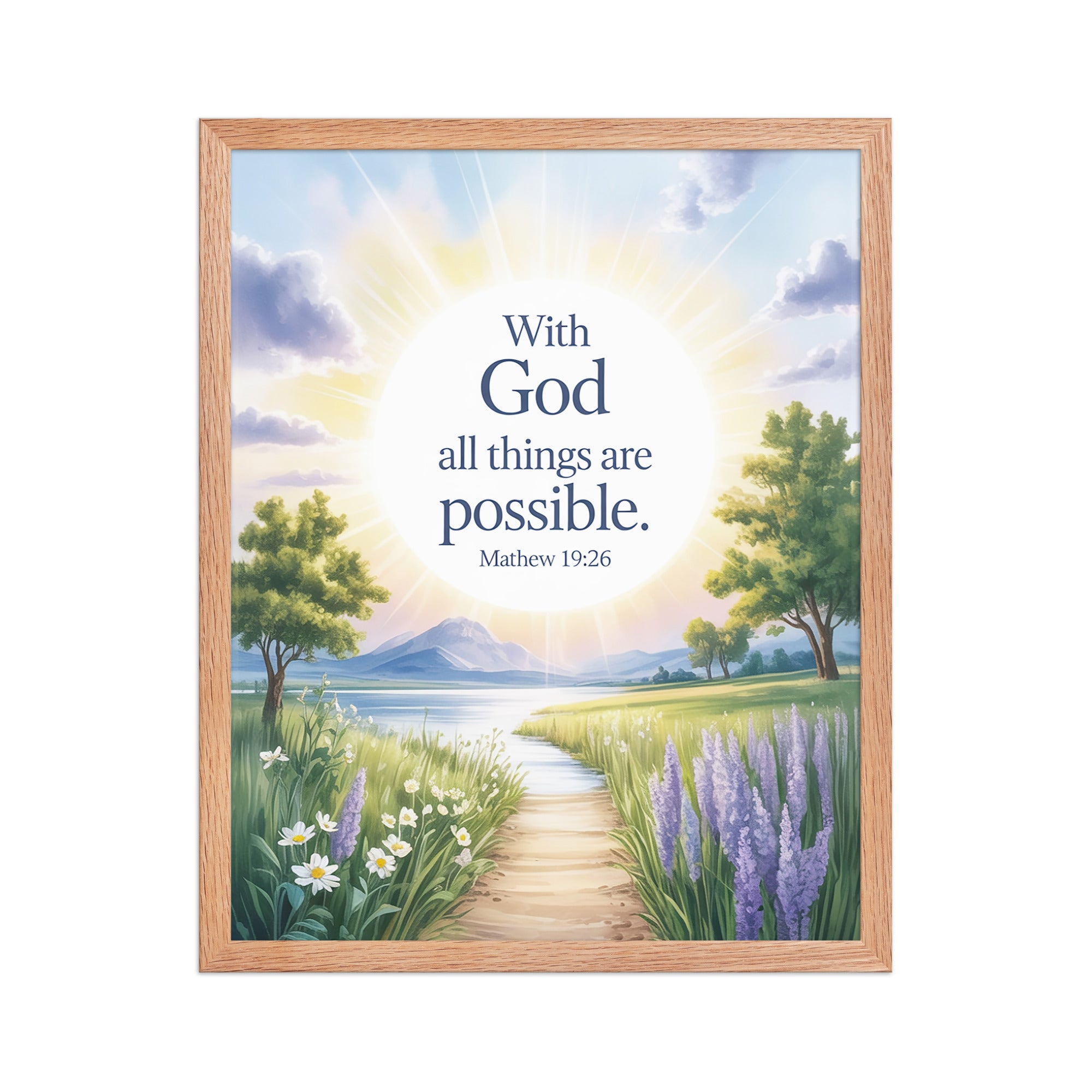 Matthew 19:26 Bible Verse Looking at Premium Luster Photo Paper Framed Poster Red Oak 16″×20″