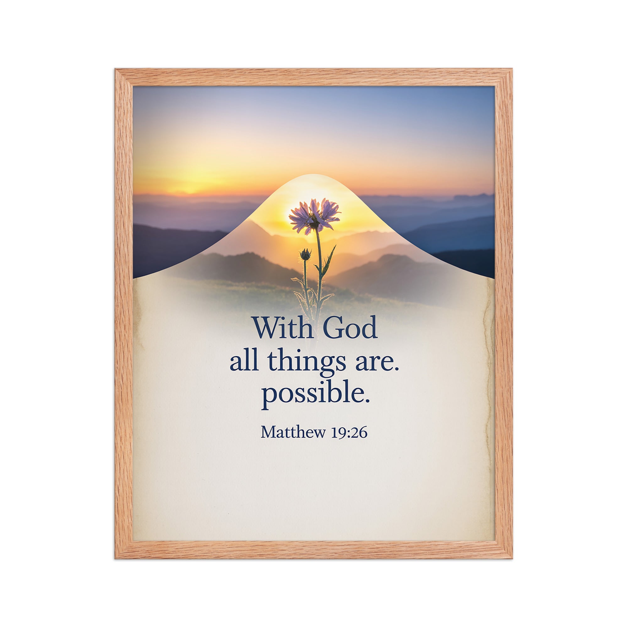 Matthew 19:26 Bible Verse at them Premium Luster Photo Paper Framed Poster Red Oak 16″×20″