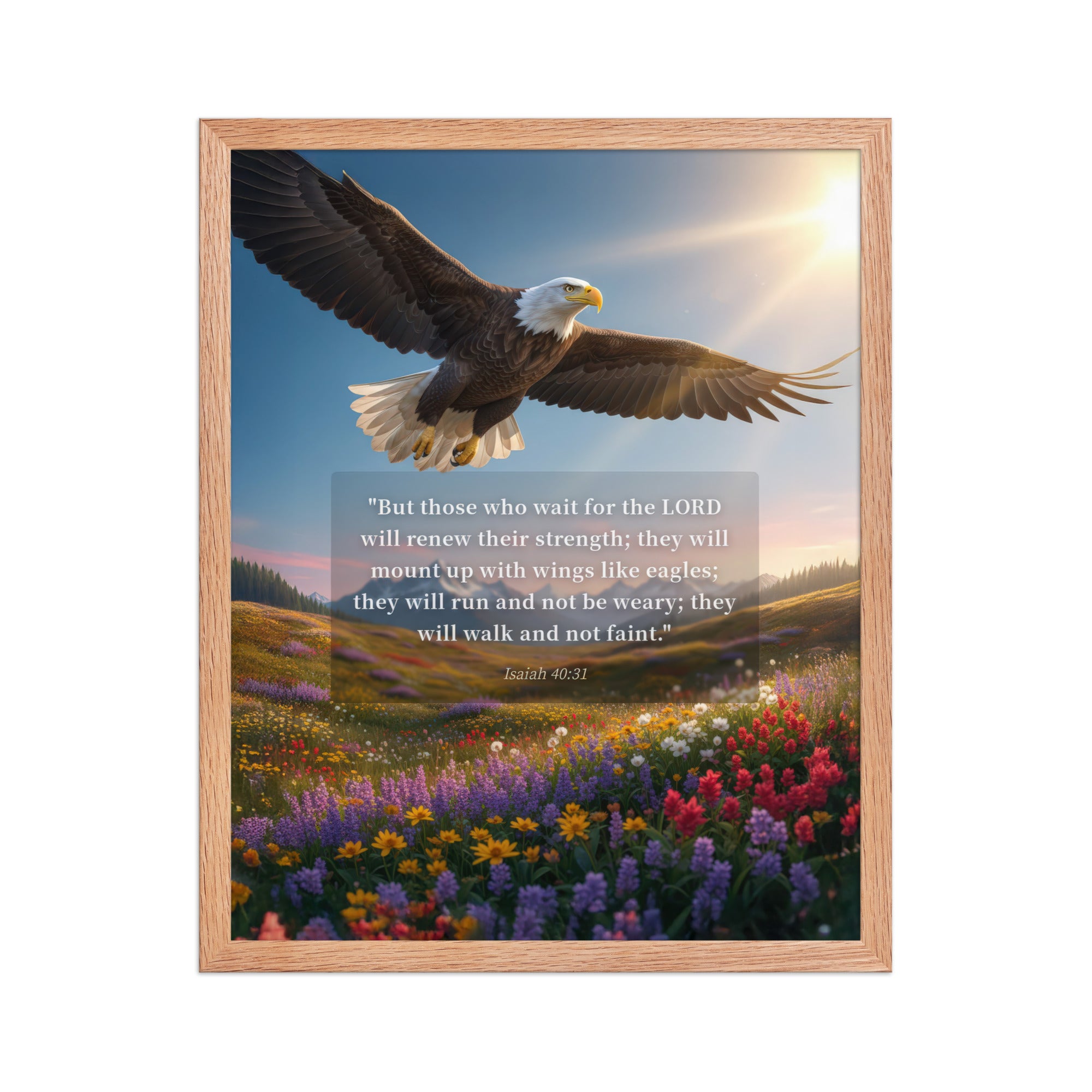 Isaiah 40:31 Bible Verse Who Wait Premium Luster Photo Paper Framed Poster Red Oak 16″×20″