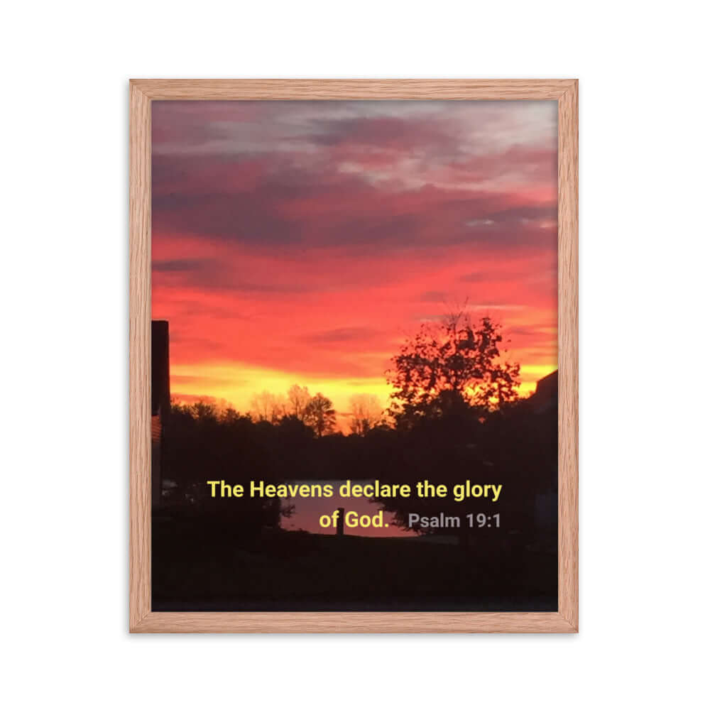 Psalm 19:1 Bible Verse, Sunset Glory Premium Luster Photo Paper Framed Poster Wall Art Red Oak 16″×20″
