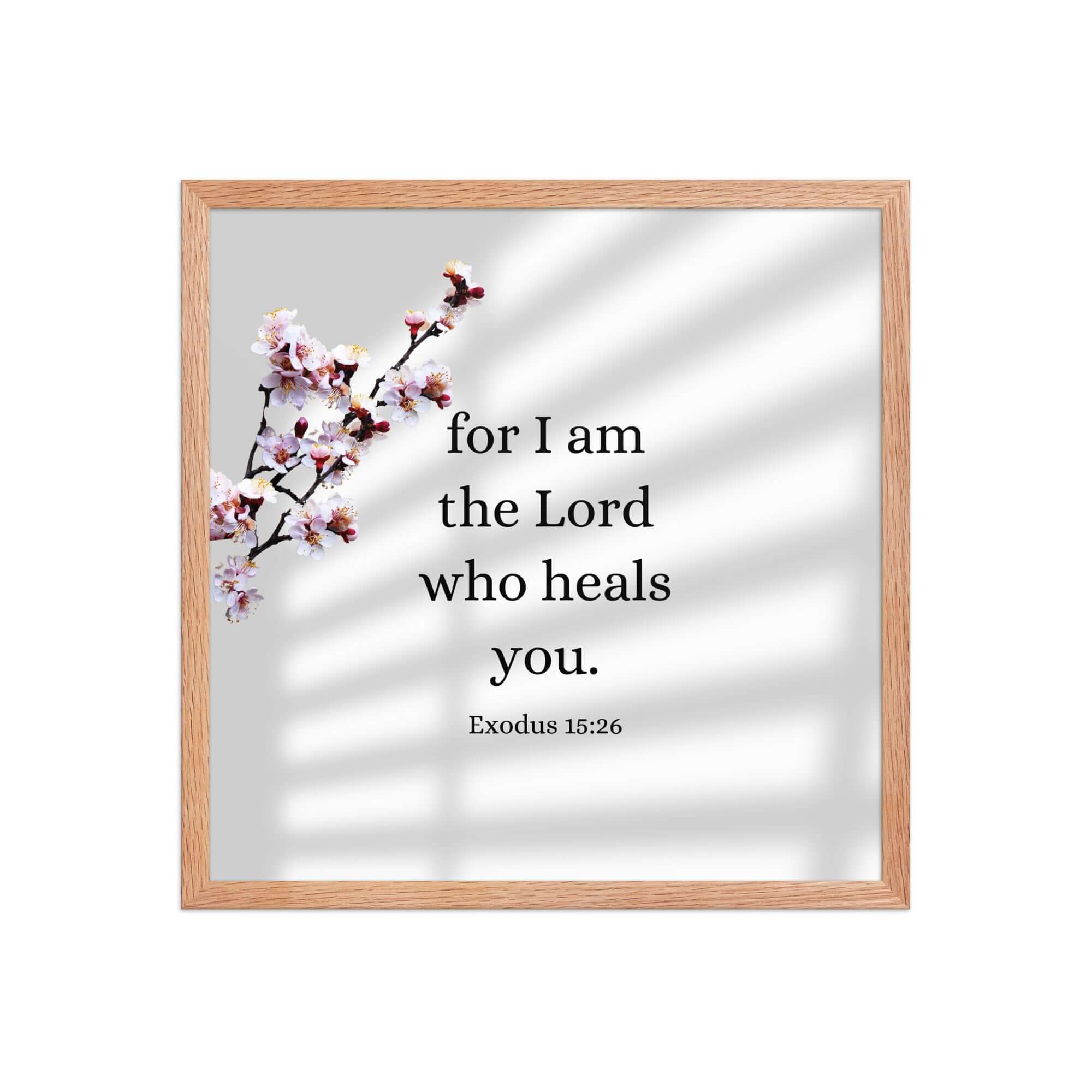 Exodus 15:26 Bible Verse, diligently listen Premium Luster Photo Paper Framed Poster Wall Art Red Oak 18″×18″