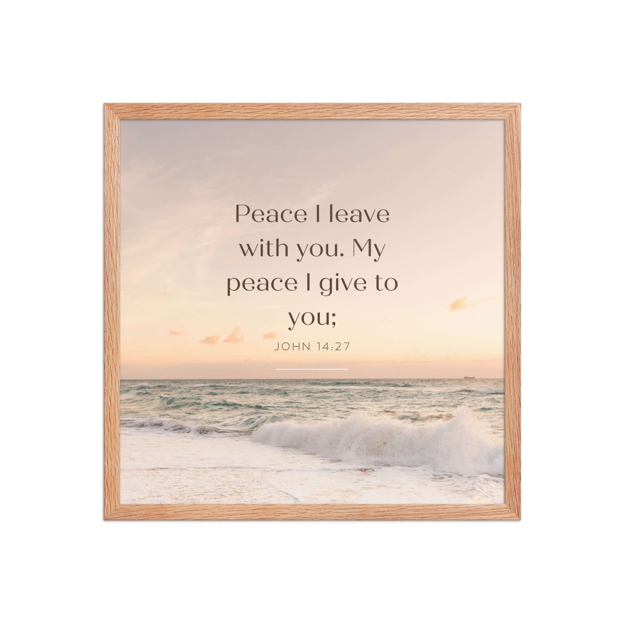 John 14:27 Bible Verse, not as the Premium Luster Photo Paper Framed Poster Wall Art Red Oak 18″×18″