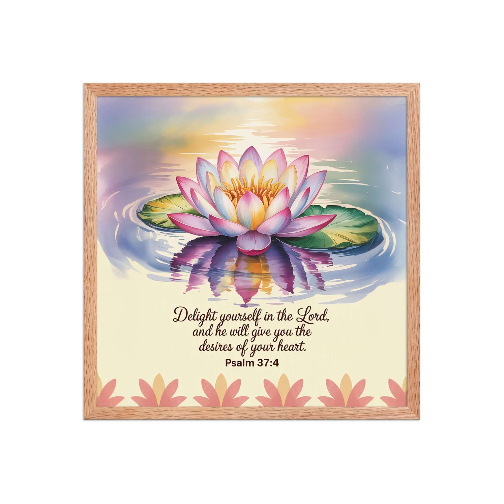 Psalm 37:4 Bible Verse, the Lord Premium Luster Photo Paper Framed Poster Red Oak 18″×18″