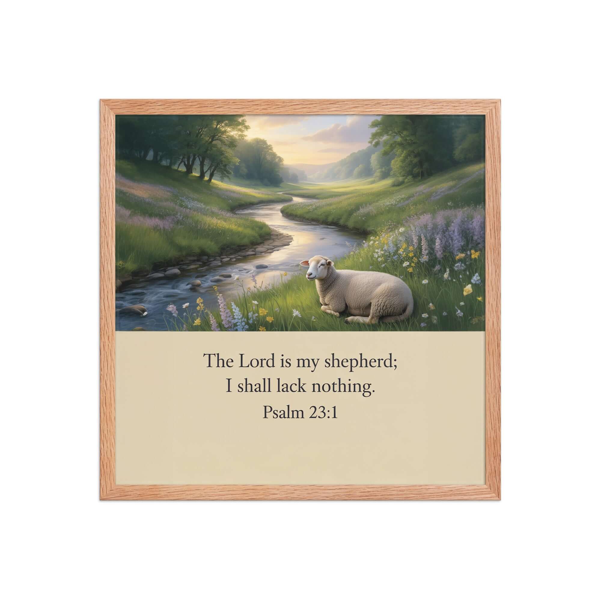 Psalm 23:1 Bible Verse, I shall Premium Luster Photo Paper Framed Poster Red Oak 18″×18″
