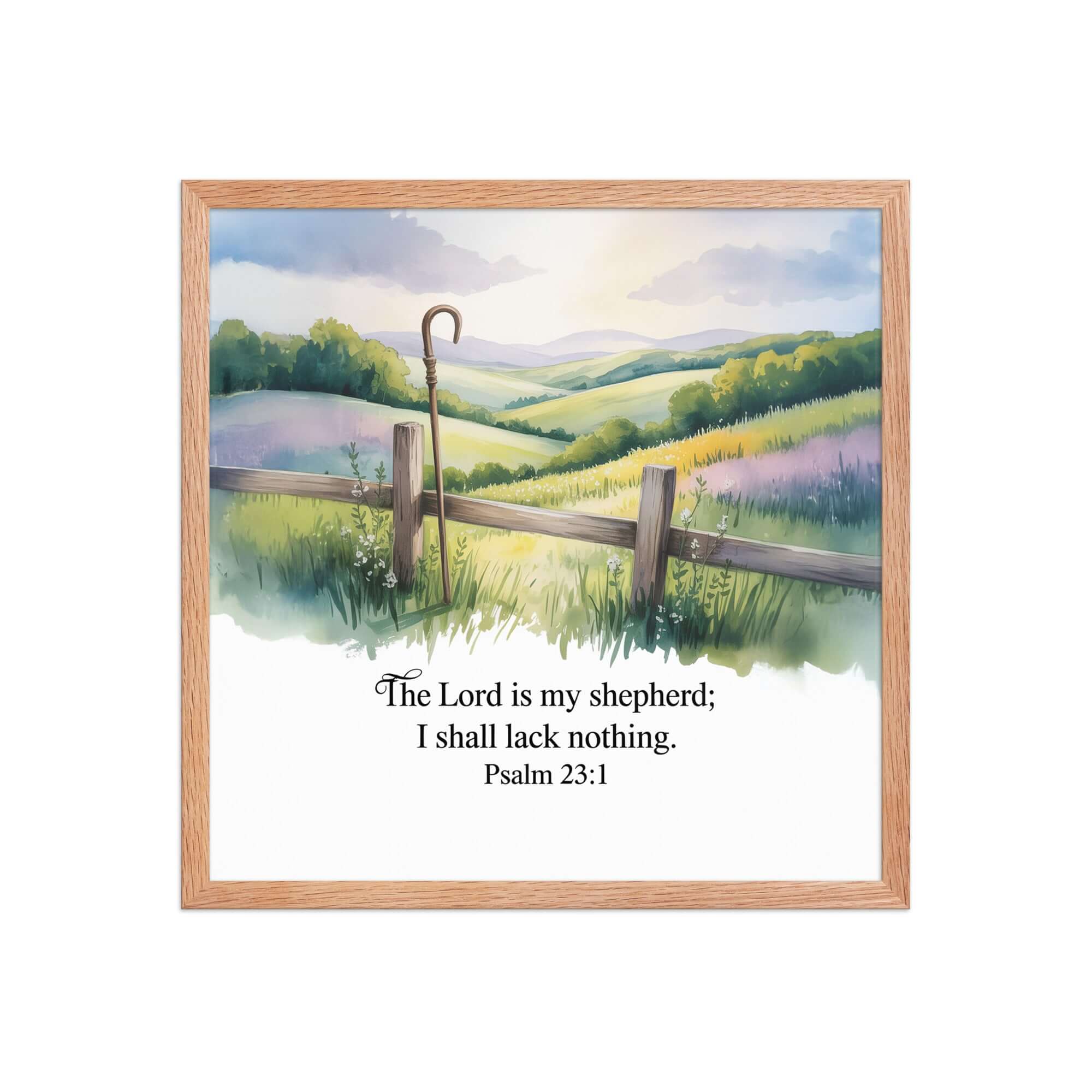 Psalm 23:1 Bible Verse, Lack Premium Luster Photo Paper Framed Poster Red Oak 18″×18″