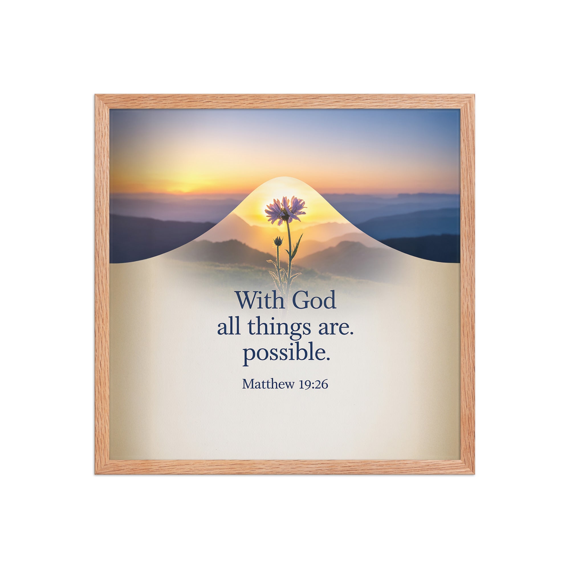 Matthew 19:26 Bible Verse at them Premium Luster Photo Paper Framed Poster Red Oak 18″×18″