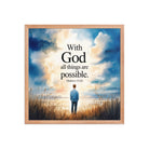 Matthew 19:26 Bible Verse Jesus Premium Luster Photo Paper Framed Poster Red Oak 18″×18″