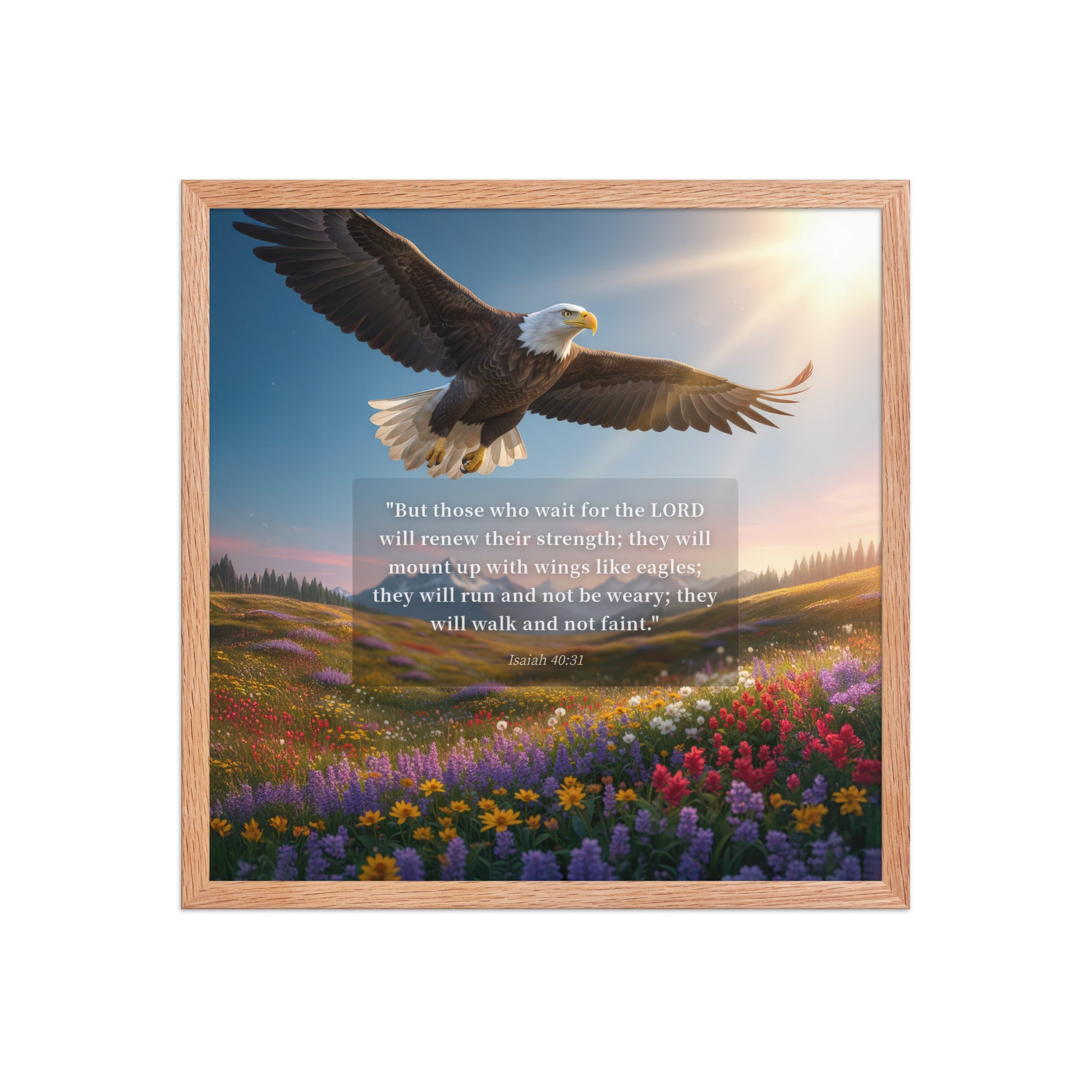 Isaiah 40:31 Bible Verse Who Wait Premium Luster Photo Paper Framed Poster Red Oak 18″×18″