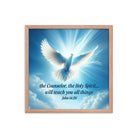 John 14:26 Bible Verse, Holy Spirit Dove Premium Luster Photo Paper Framed Poster Wall Art Red Oak 18″×18″
