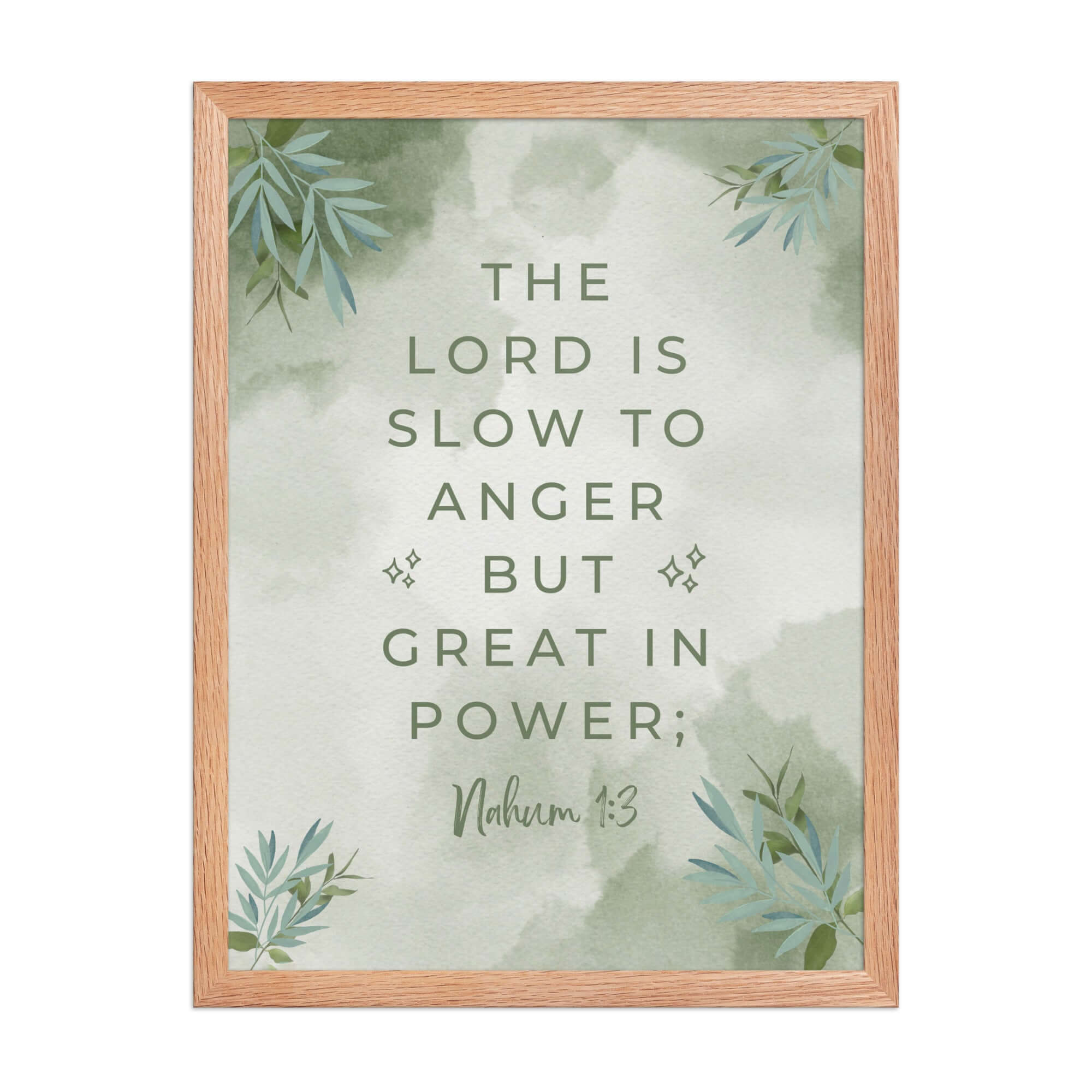 Nahum 1:3 Bible Verse, The Lord is slow Premium Luster Photo Paper Framed Poster Wall Art Red Oak 18″×24″