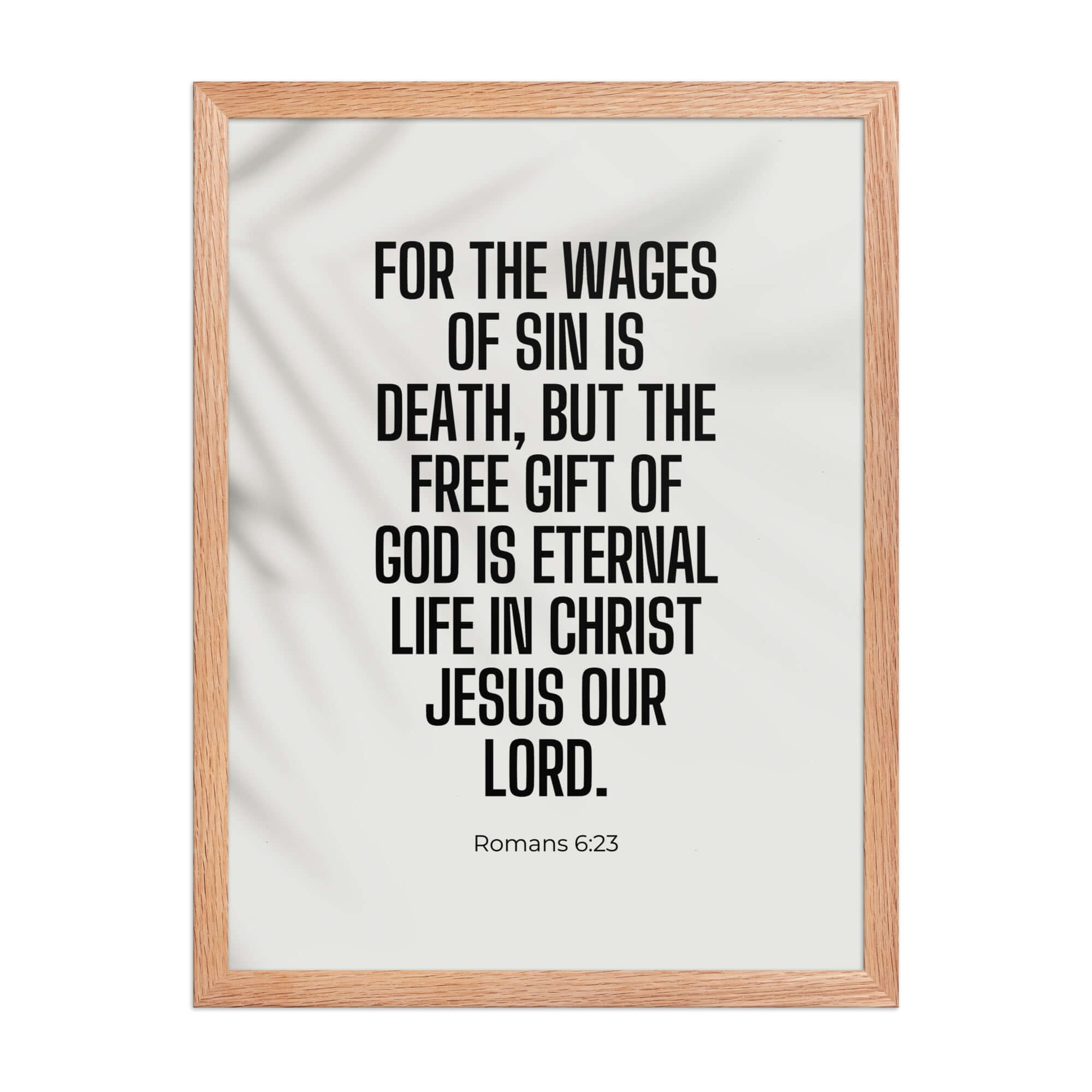 Romans 6:23 Bible Verse, eternal life Premium Luster Photo Paper Framed Poster Wall Art Red Oak 18″×24″