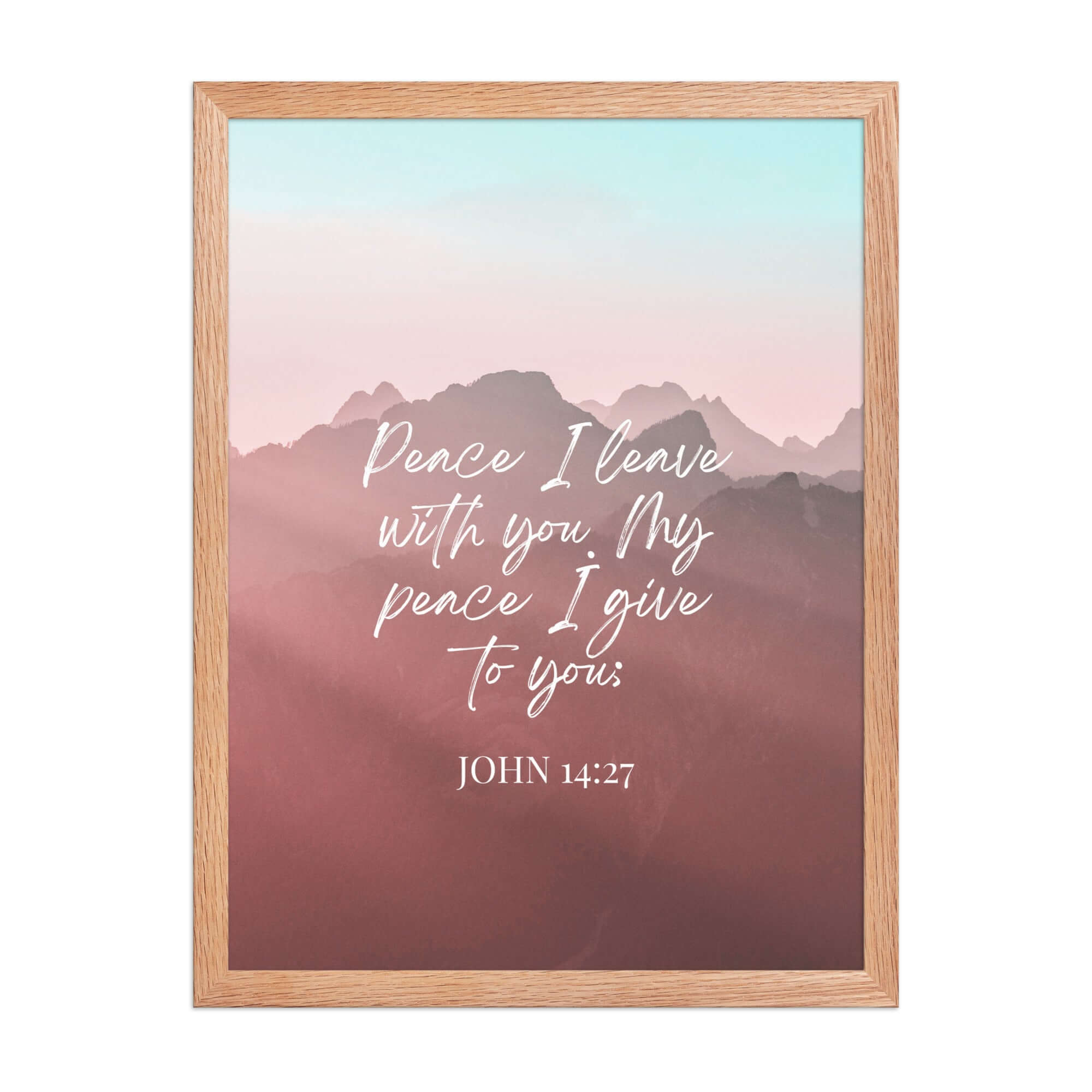 John 14:27 Bible Verse, I give you Premium Luster Photo Paper Framed Poster Wall Art Red Oak 18″×24″