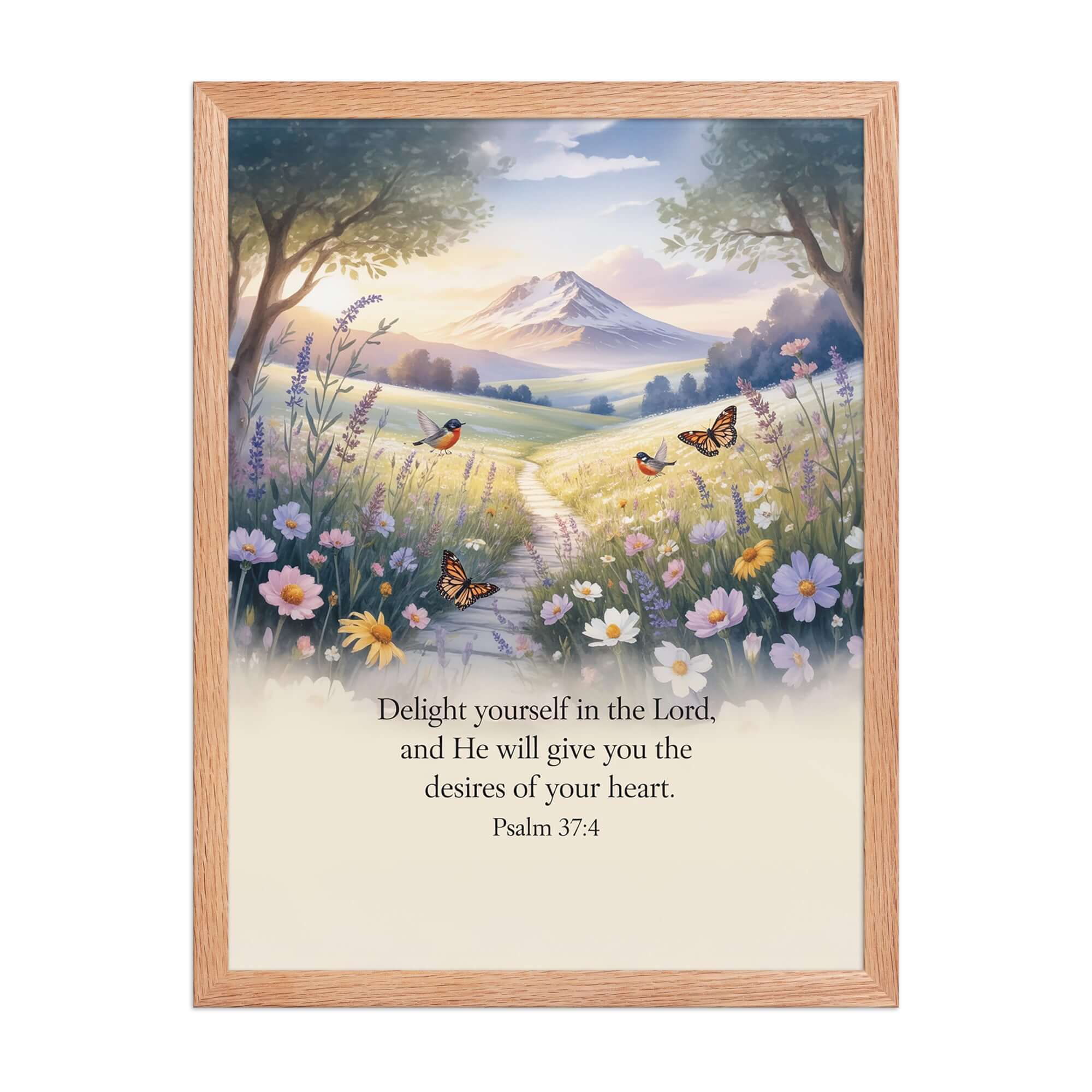 Psalm 37:4 Bible Verse, Delight Premium Luster Photo Paper Framed Poster Red Oak 18″×24″