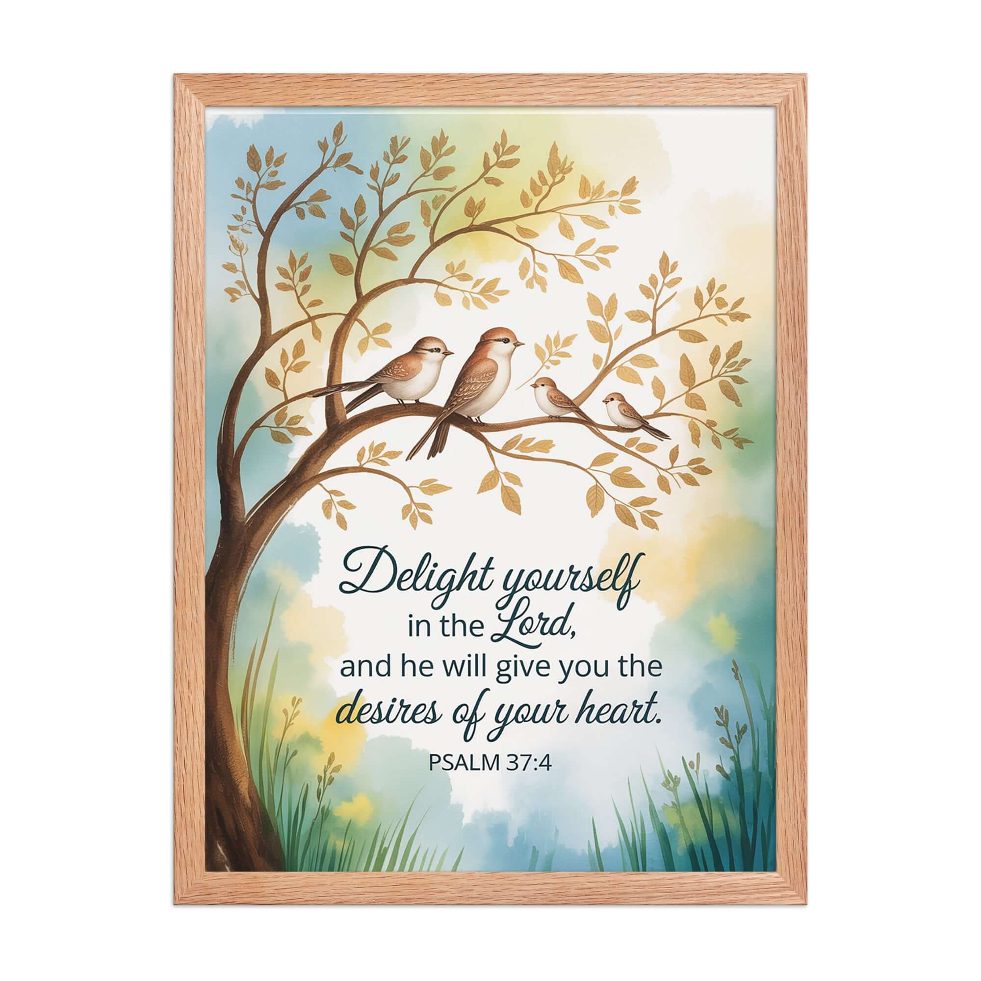 Psalm 37:4 Bible Verse, Yourself Premium Luster Photo Paper Framed Poster Red Oak 18″×24″