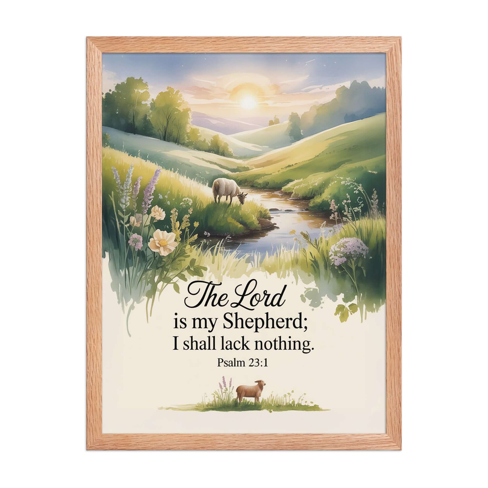 Psalm 23:1 Bible Verse, Lord Premium Luster Photo Paper Framed Poster Red Oak 18″×24″
