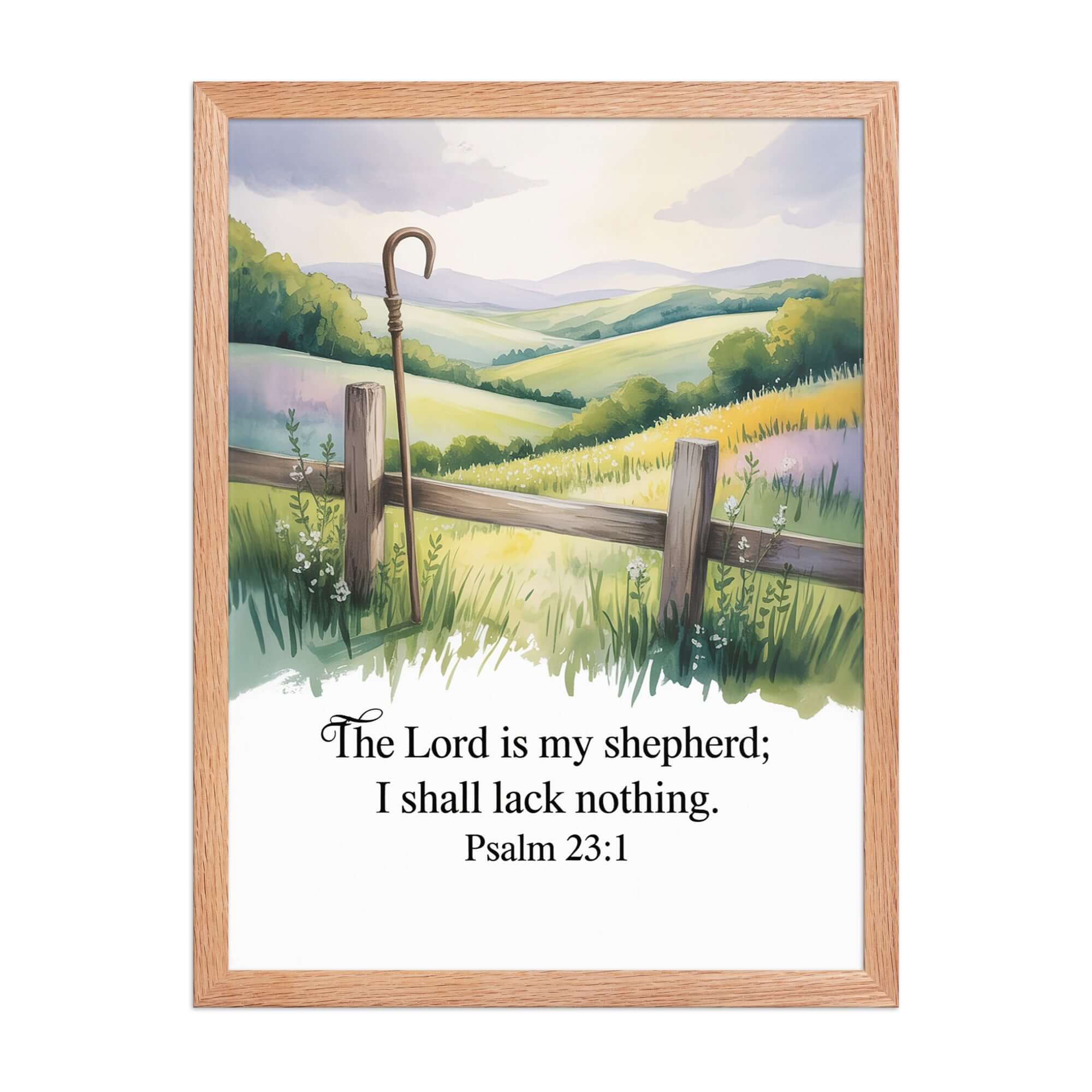 Psalm 23:1 Bible Verse, Lack Premium Luster Photo Paper Framed Poster Red Oak 18″×24″