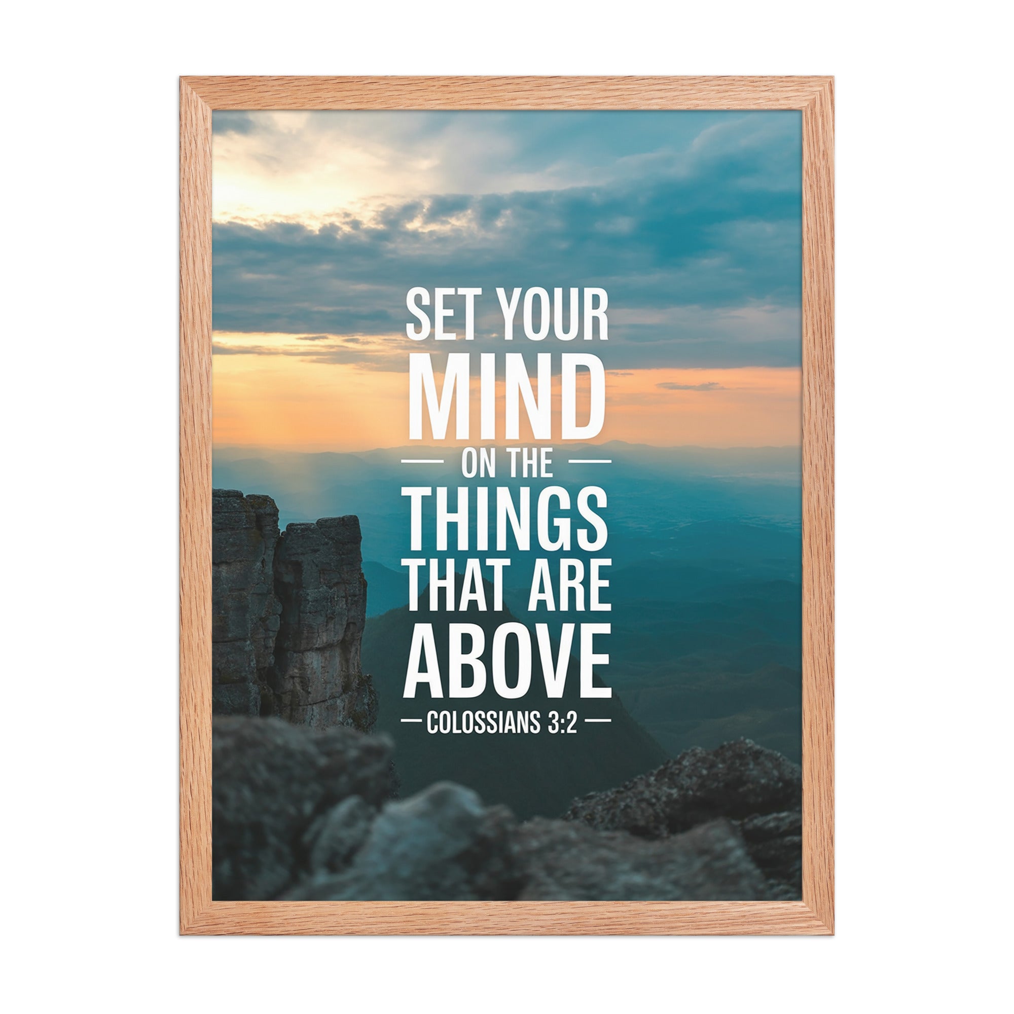 Colossians 3:2 Bible Verse on the Premium Luster Photo Paper Framed Poster Red Oak 18″×24″