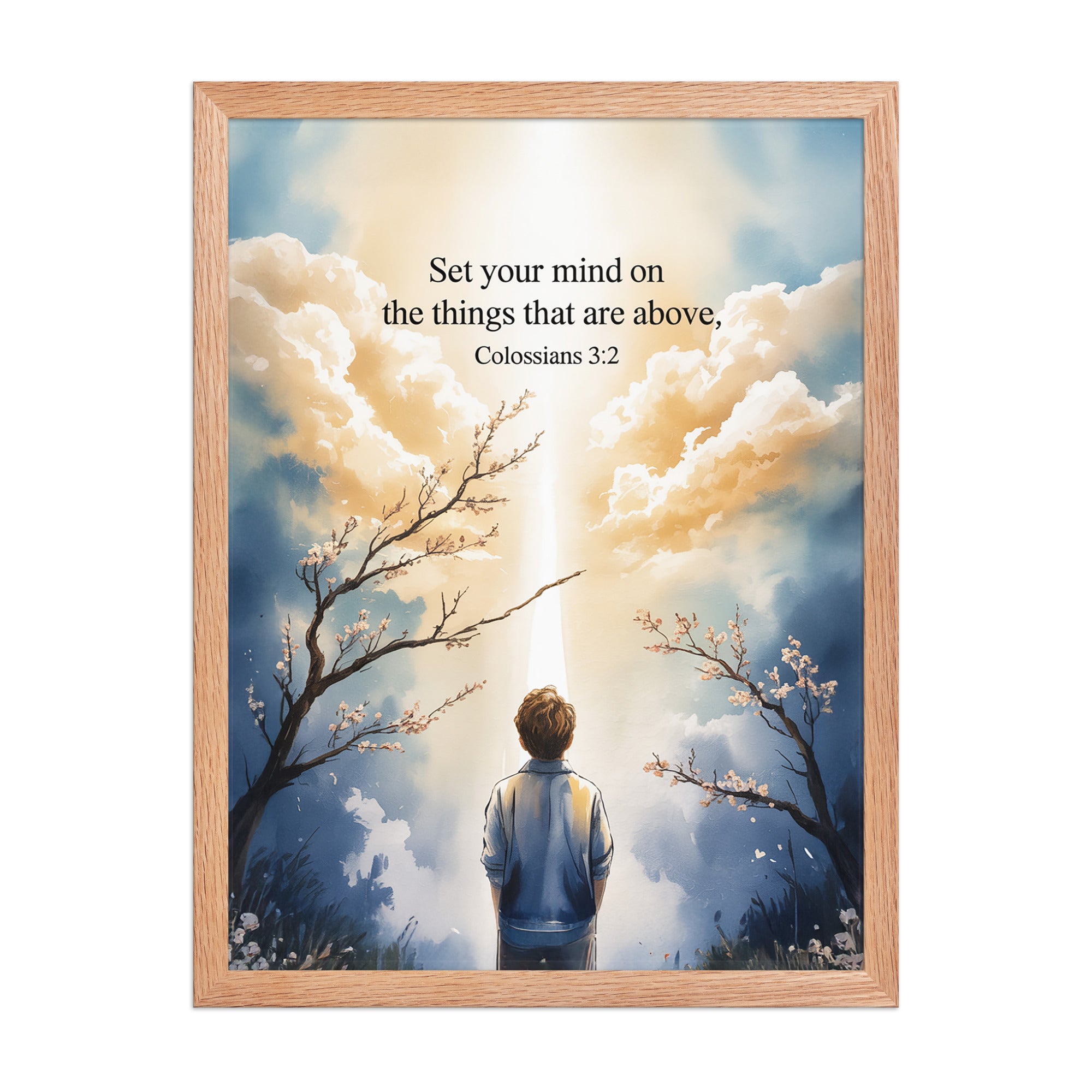 Colossians 3:2 Bible Verse the things Premium Luster Photo Paper Framed Poster Red Oak 18″×24″