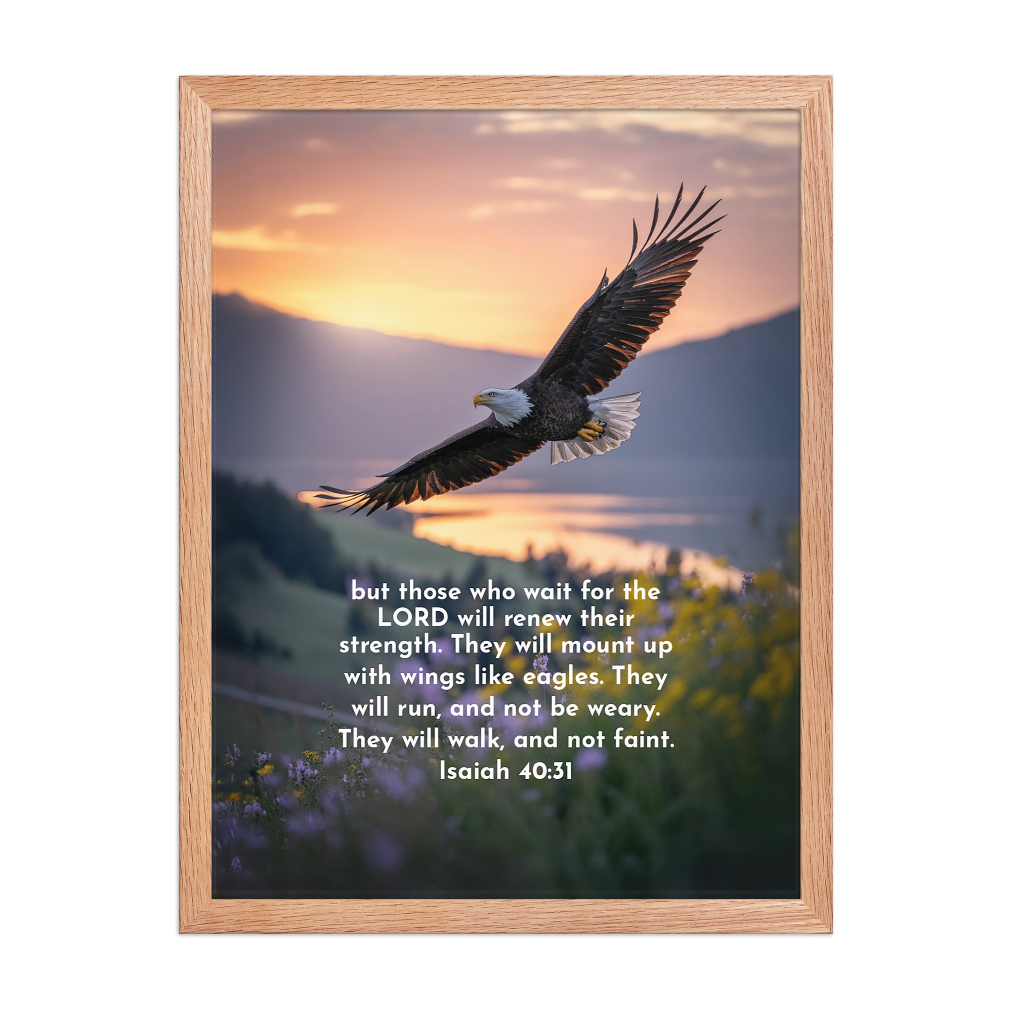 Isaiah 40:31 Bible Verse Renew Strength Premium Luster Photo Paper Framed Poster Red Oak 18″×24″