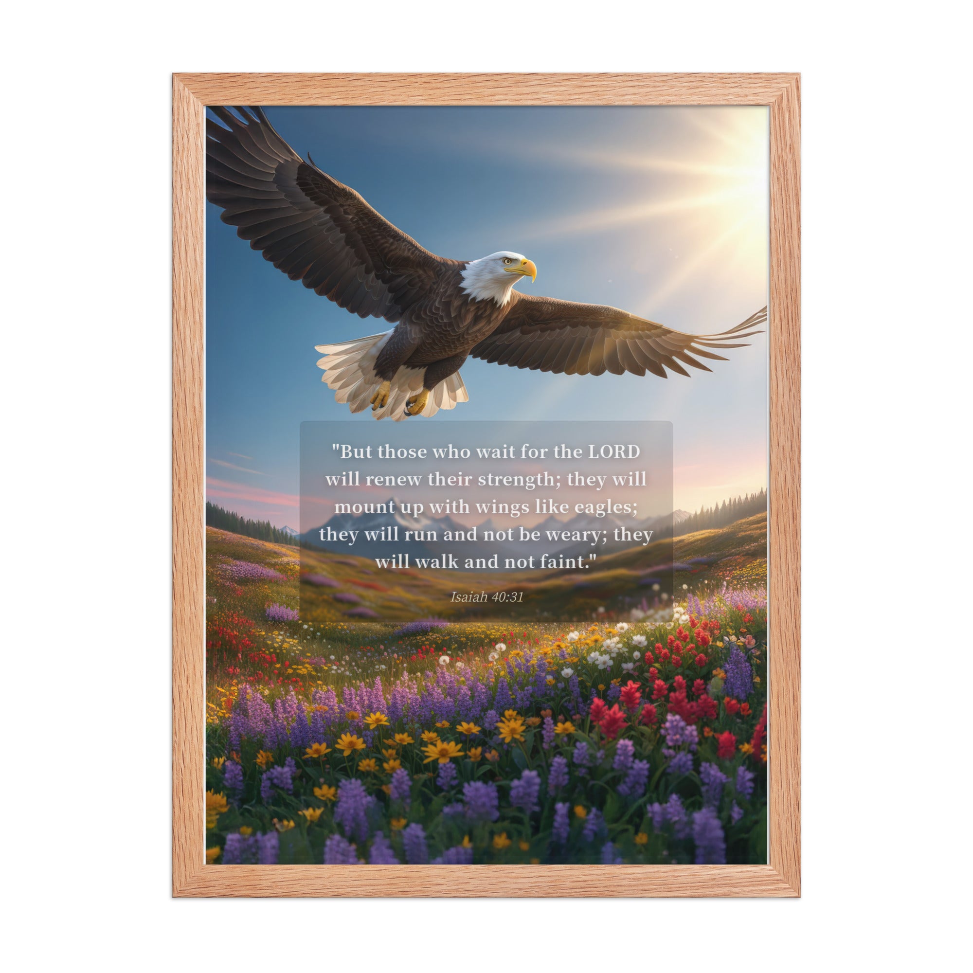 Isaiah 40:31 Bible Verse Who Wait Premium Luster Photo Paper Framed Poster Red Oak 18″×24″