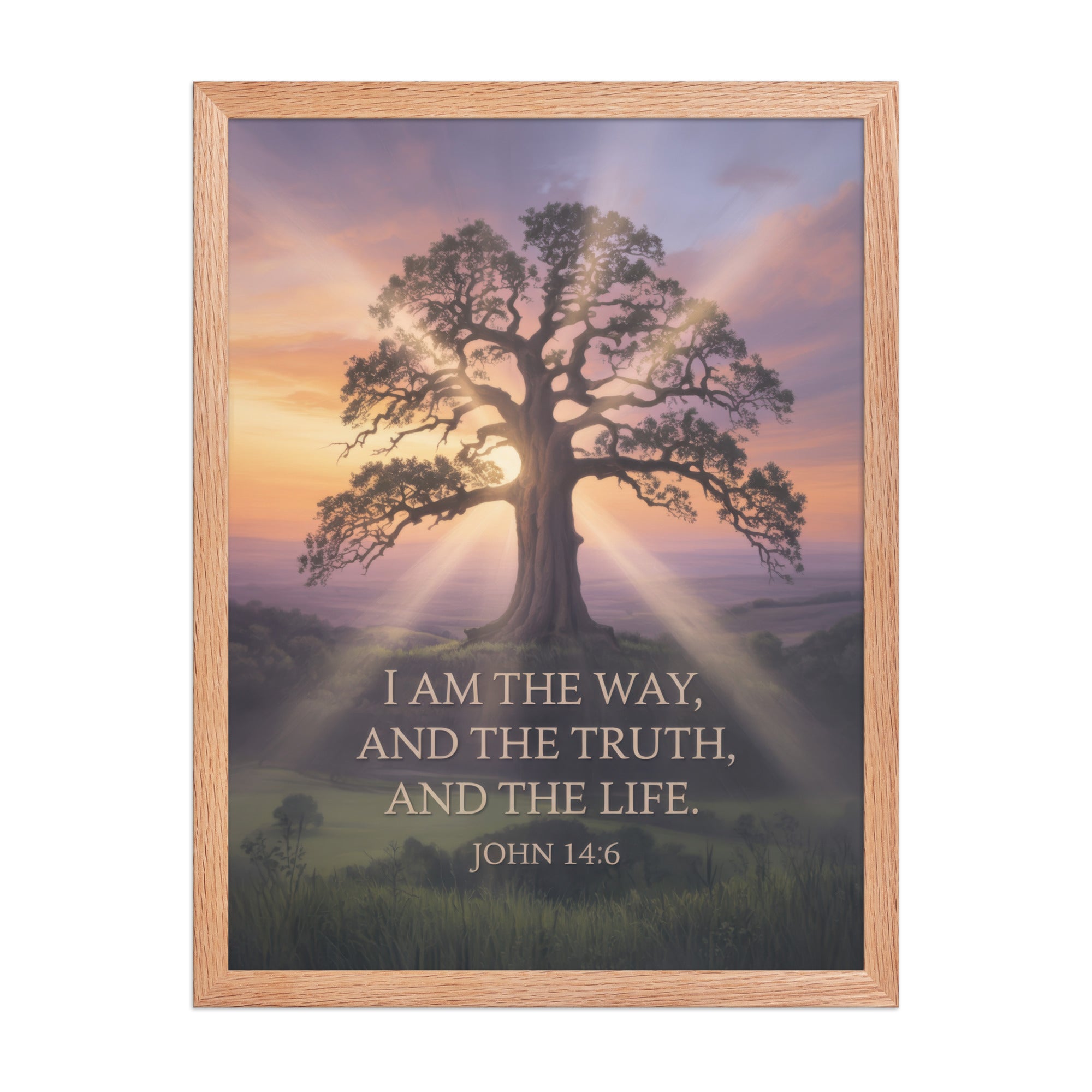 John 14:6 Bible Verse Jesus said Premium Luster Photo Paper Framed Poster Red Oak 18″×24″
