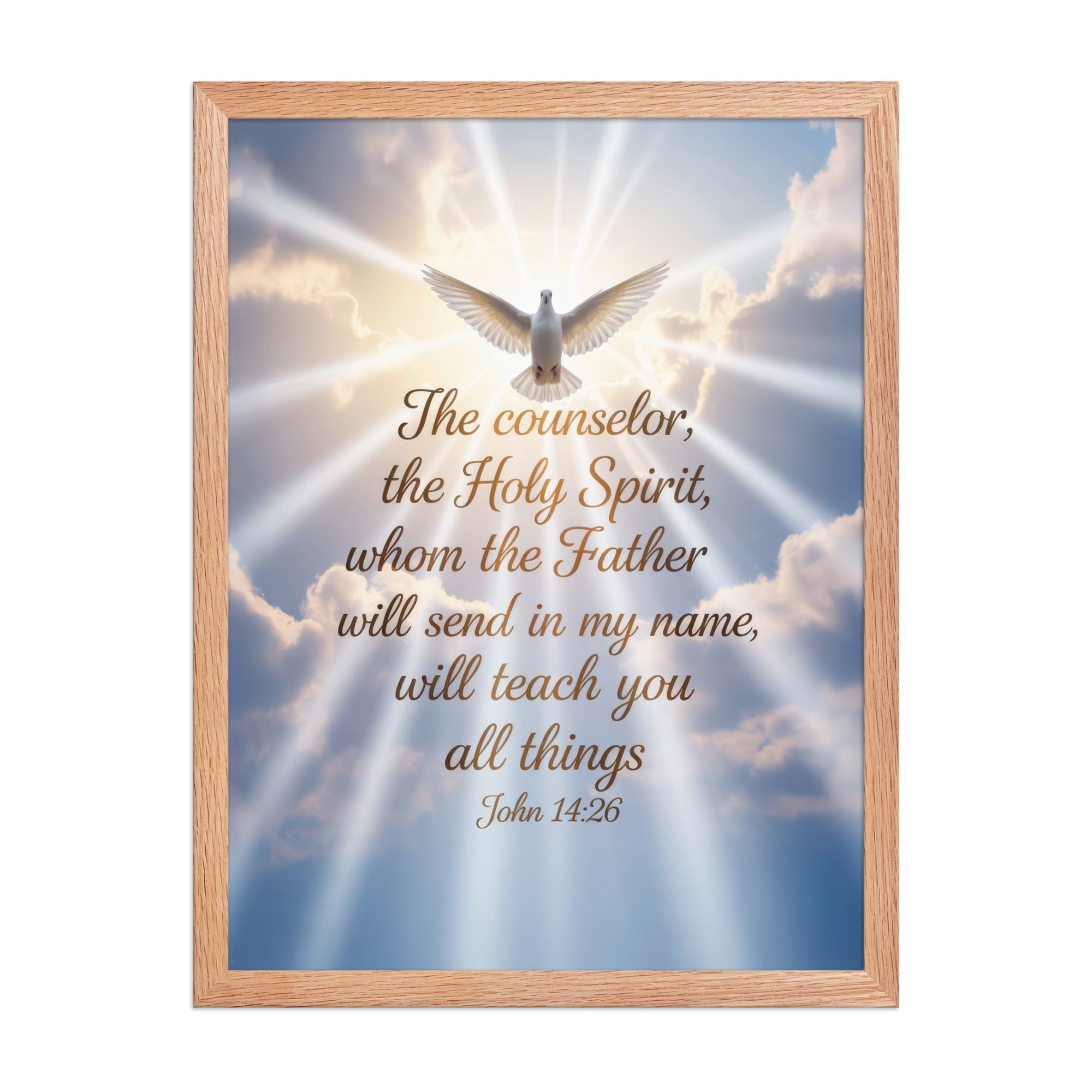 John 14:26 Bible Verse Father Premium Luster Photo Paper Framed Poster Red Oak 18″×24″