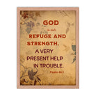 Psalm 46:1 Bible Verse, God is Our Refuge Premium Luster Photo Paper Framed Poster Wall Art Red Oak 18″×24″