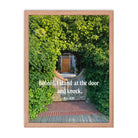 Revelation 3:20 Bible Verse, Garden Doorway Premium Luster Photo Paper Framed Poster Wall Art Red Oak 18″×24″