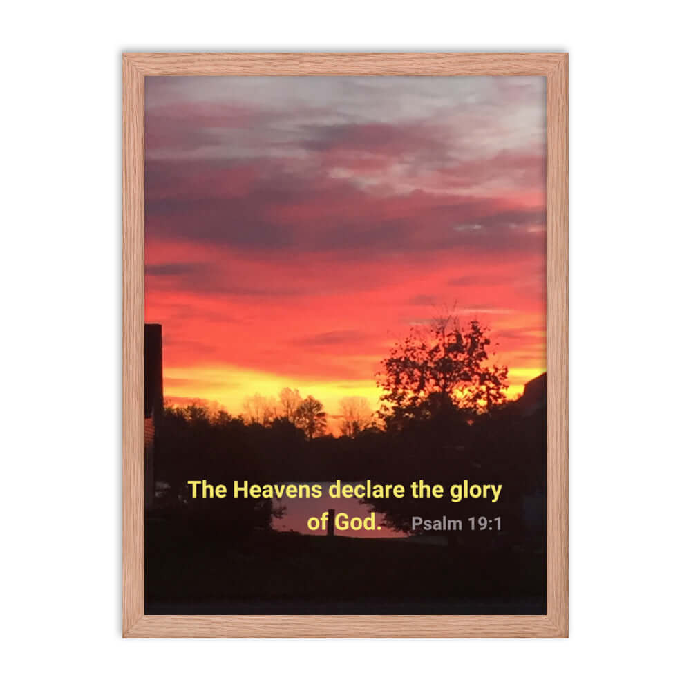 Psalm 19:1 Bible Verse, Sunset Glory Premium Luster Photo Paper Framed Poster Wall Art Red Oak 18″×24″