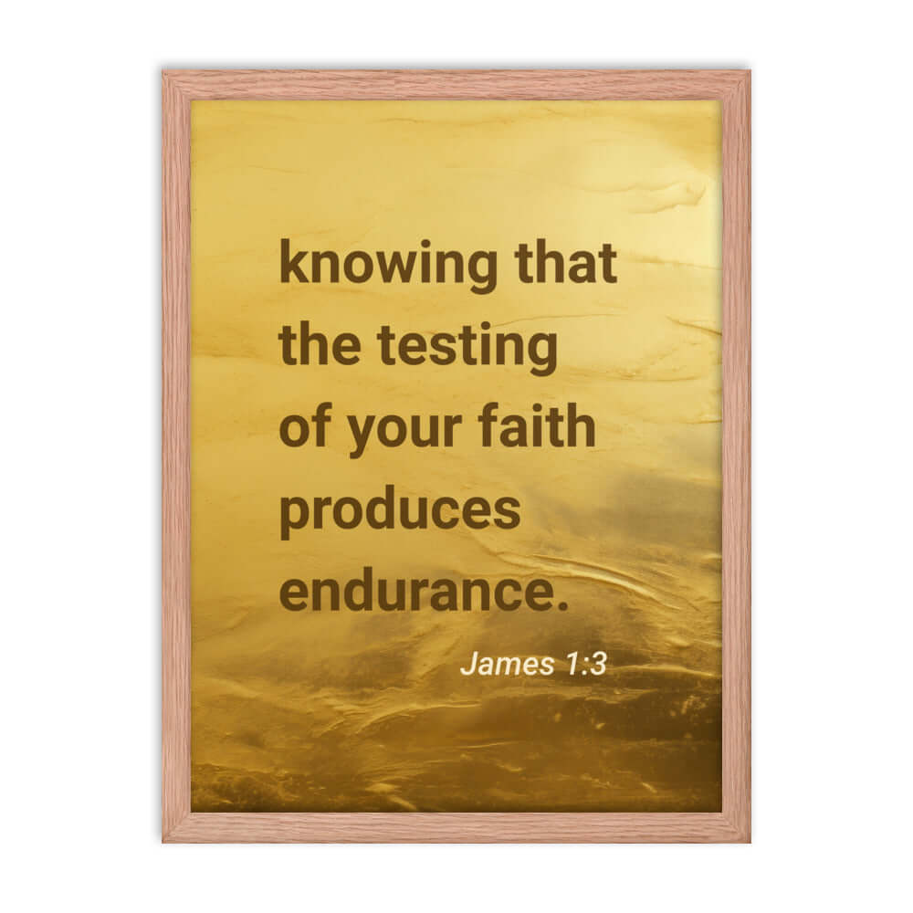 James 1:3 Bible Verse, testing of your faith Premium Luster Photo Paper Framed Poster Wall Art Red Oak 18″×24″