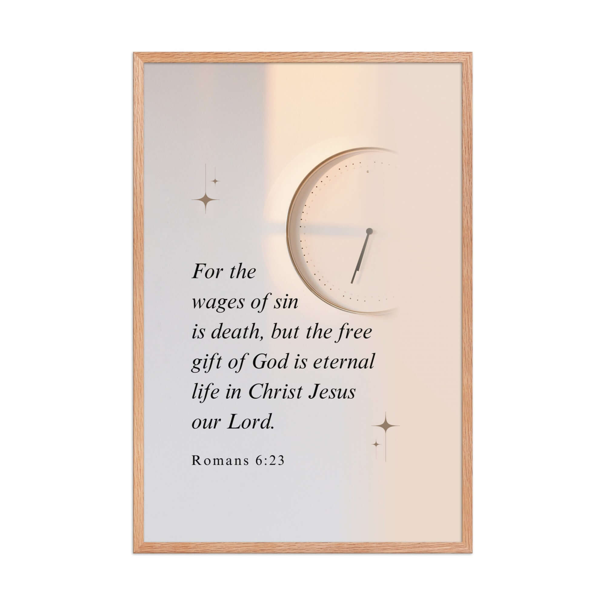 Romans 6:23 Bible Verse, our Lord Premium Luster Photo Paper Framed Poster Wall Art Red Oak 24″×36″
