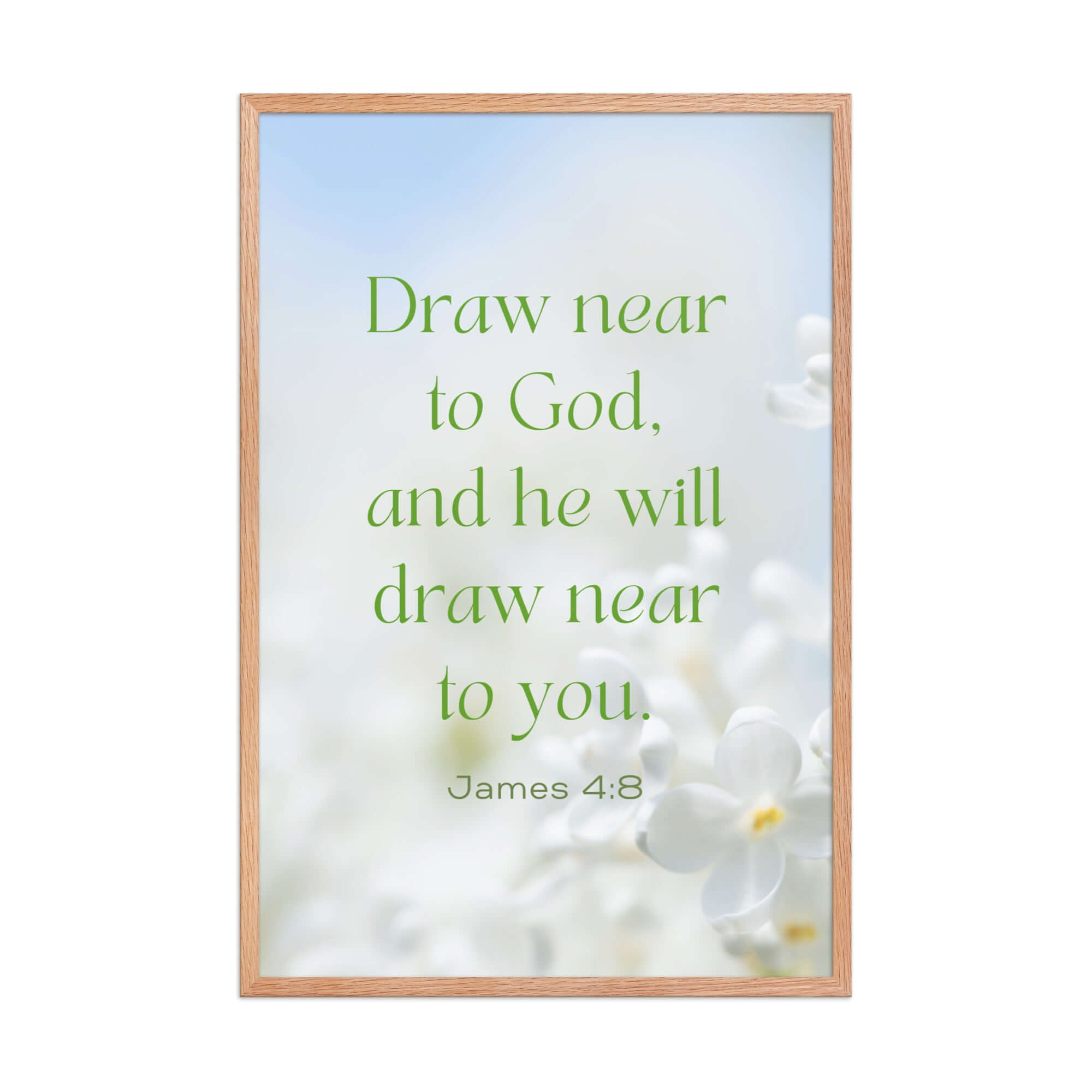 James 4:8 Bible Verse, Draw near Premium Luster Photo Paper Framed Poster Wall Art Red Oak 24″×36″