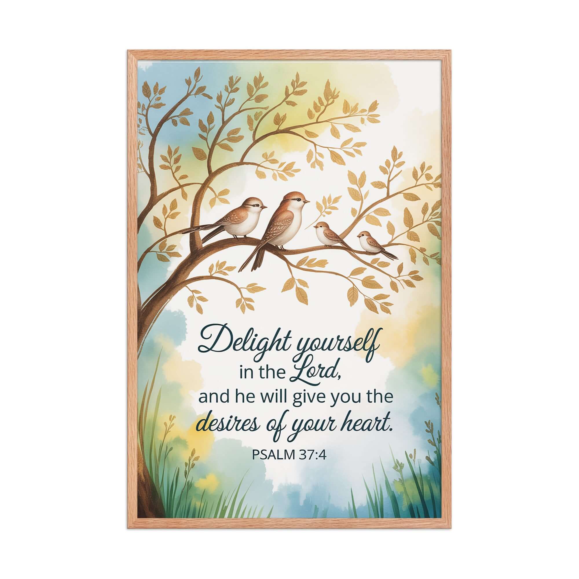 Psalm 37:4 Bible Verse, Yourself Premium Luster Photo Paper Framed Poster Red Oak 24″×36″