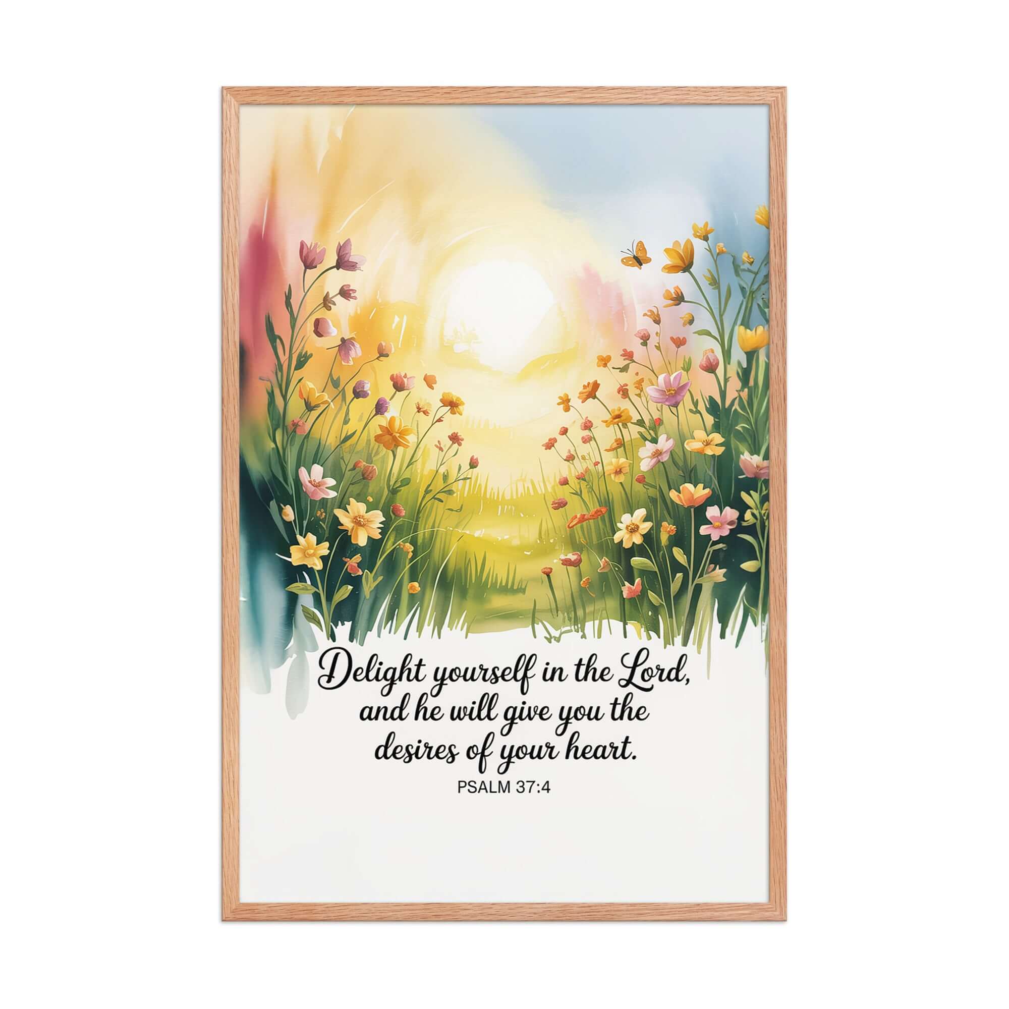 Psalm 37:4 Bible Verse, will give Premium Luster Photo Paper Framed Poster Red Oak 24″×36″