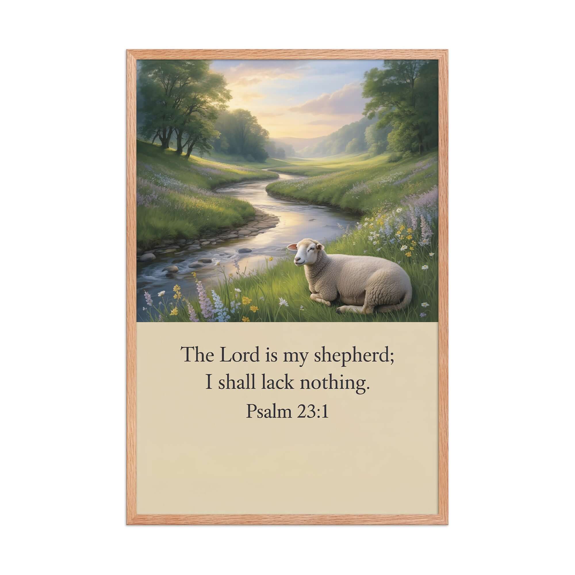 Psalm 23:1 Bible Verse, I shall Premium Luster Photo Paper Framed Poster Red Oak 24″×36″