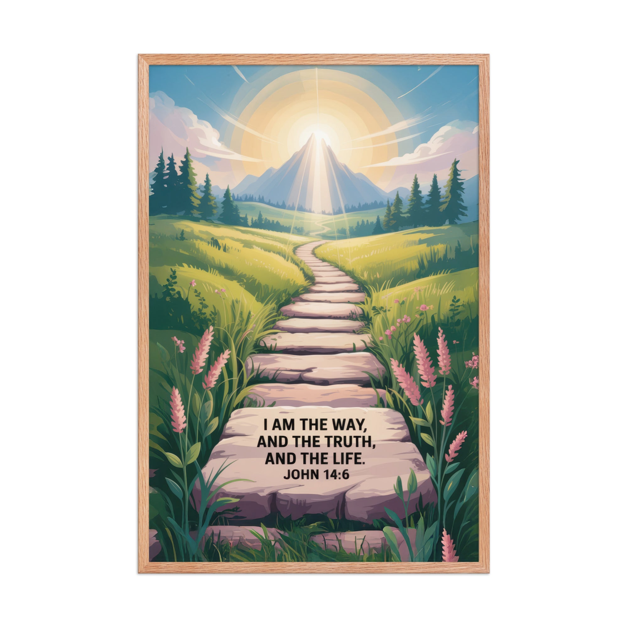 John 14:6 Bible Verse The Truth Premium Luster Photo Paper Framed Poster Red Oak 24″×36″