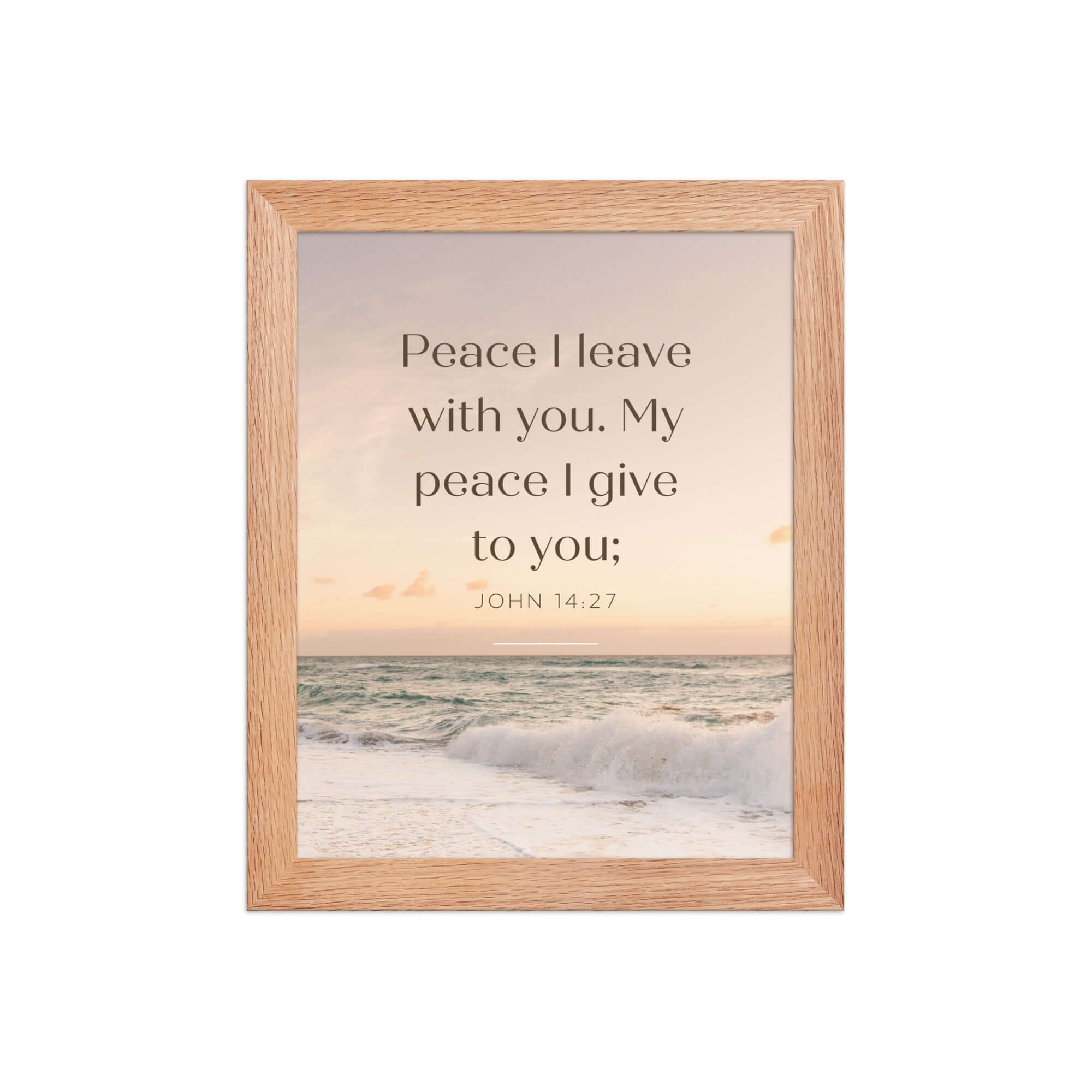 John 14:27 Bible Verse, not as the Premium Luster Photo Paper Framed Poster Wall Art Red Oak 8″×10″